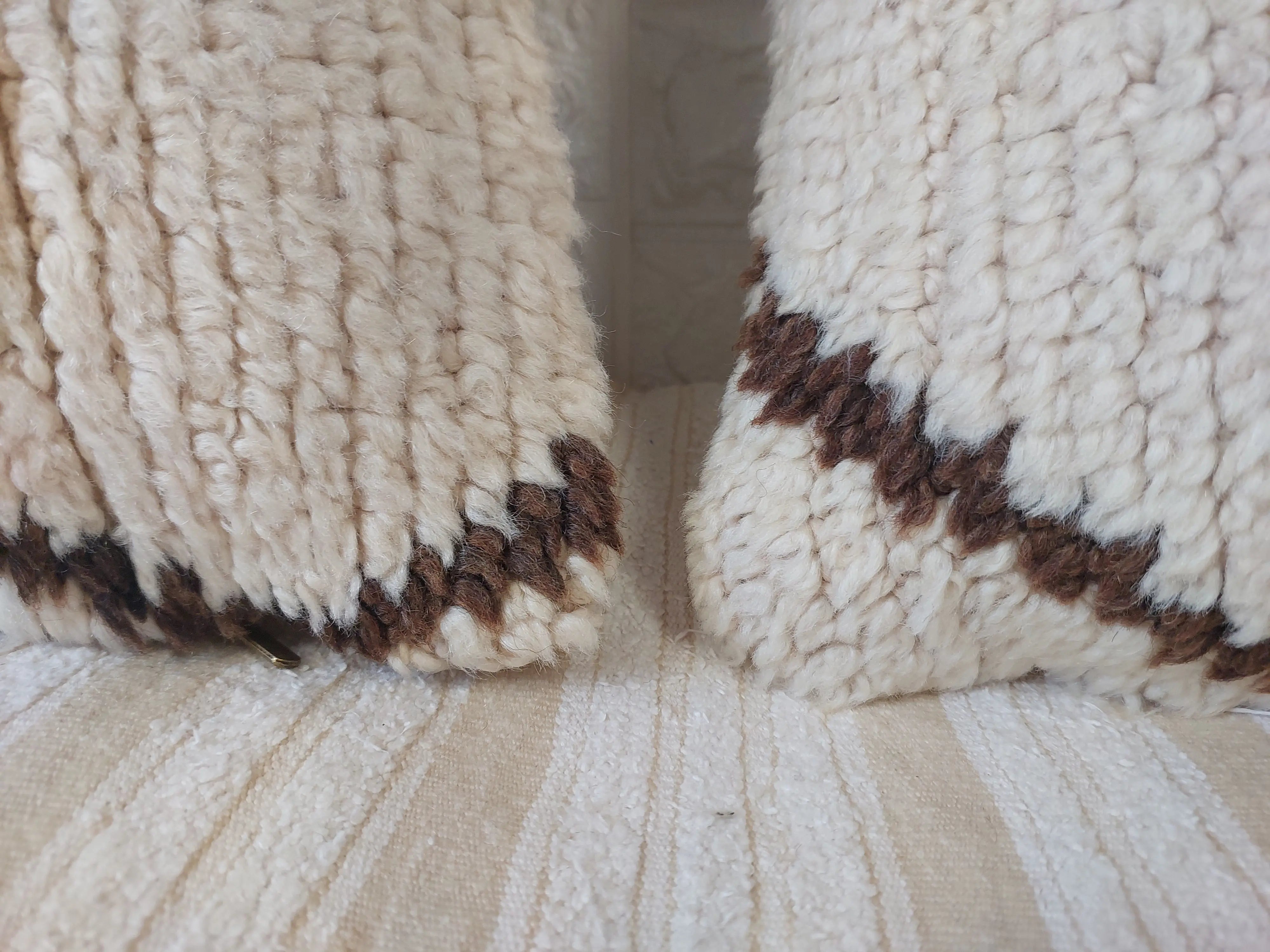 Set of 2 Vintage Azilal Moroccan Rug Pillows | 40x60 cm Ivory & Brown Undyed Wool Cushion Covers | Authentic Boho Lumbar Pillow Covers MoroccanBazzArts