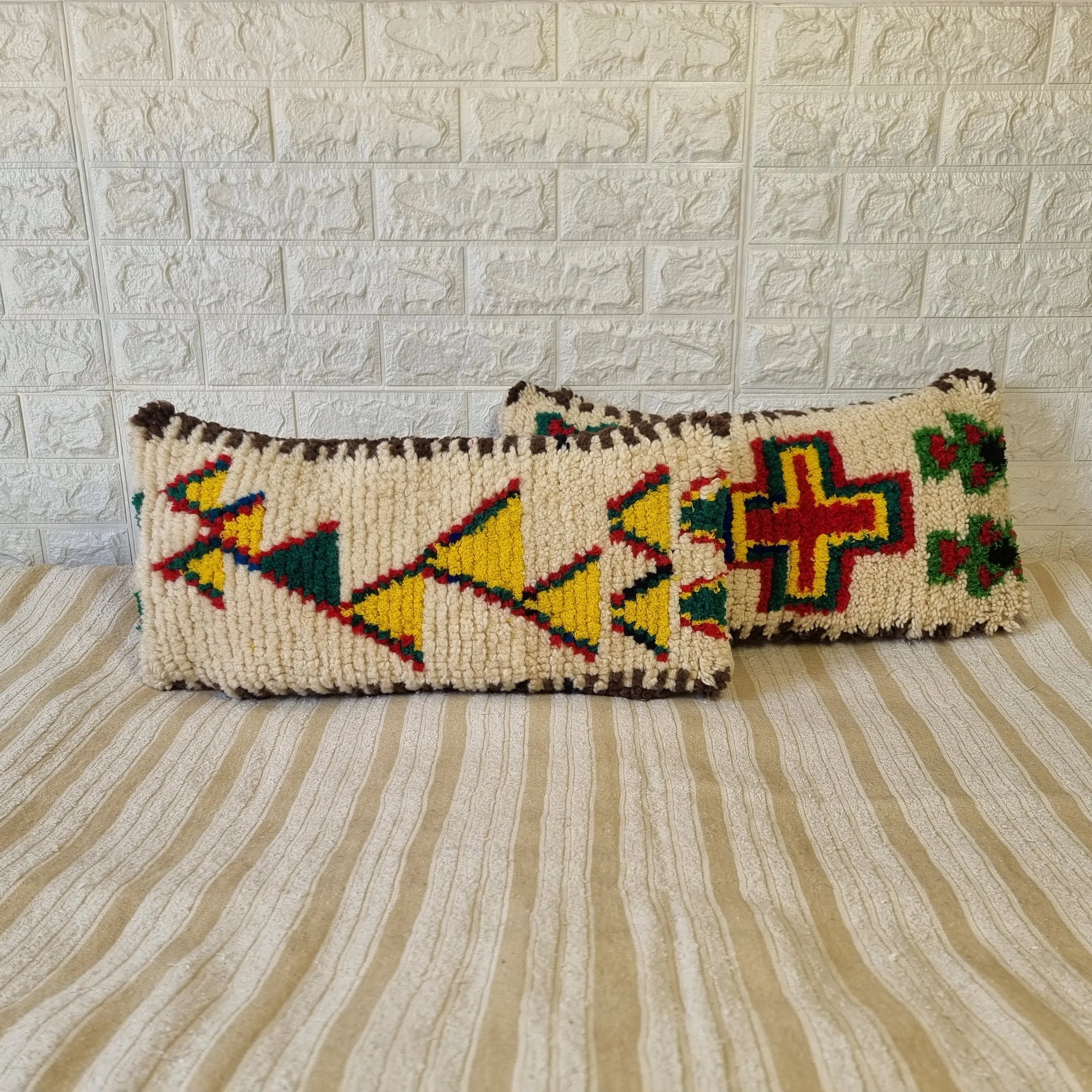 Authentic Talsint Moroccan Wool Lumbar Pillow Covers - Set of 2 (28x60 cm) | Handwoven Berber Cushion | Warm Minimalist Boho Decor MoroccanBazzArts