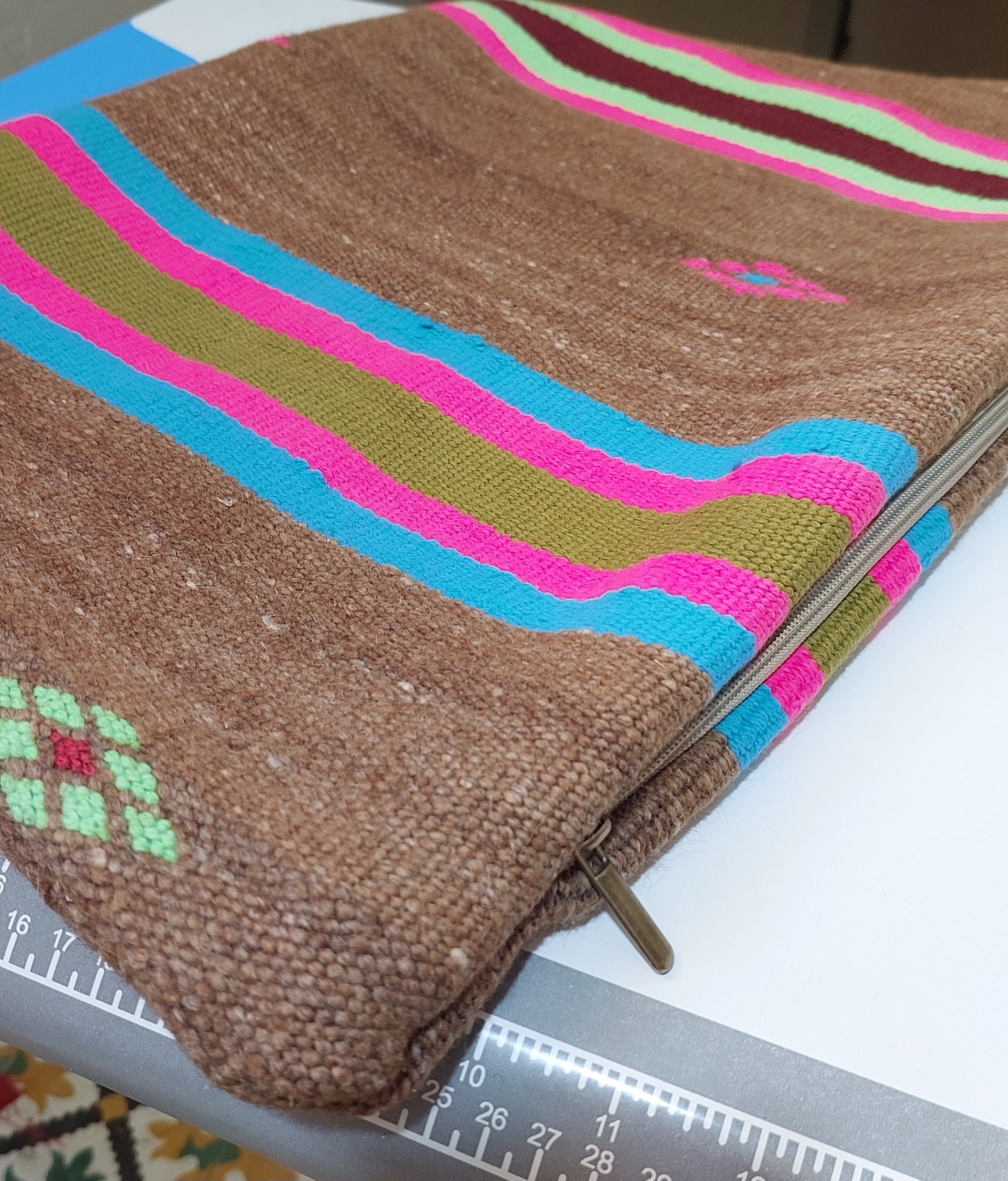 Set of 3 Vintage Boujaad Kilim Lumbar Pillow Covers 38x60 cm | Handwoven Brown Wool MoroccanBazzArts