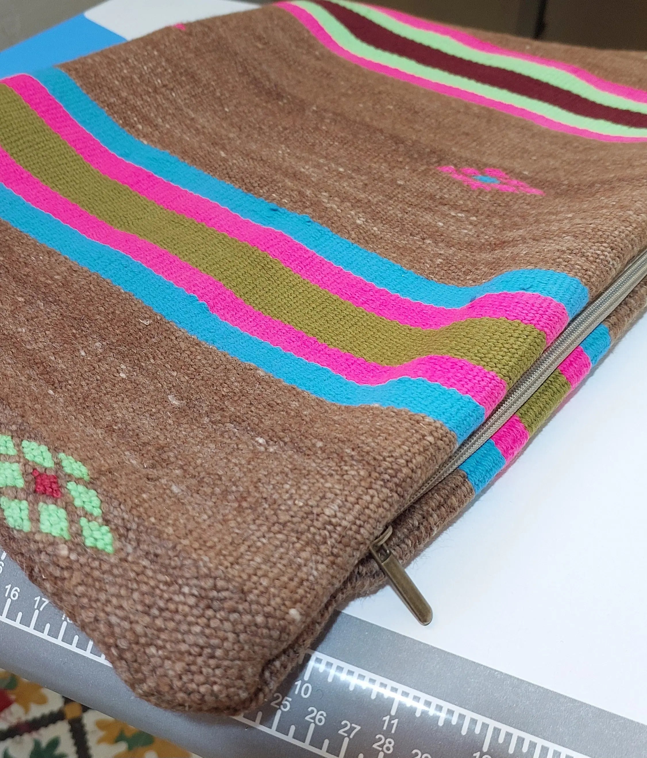 Set of 3 Vintage Boujaad Kilim Lumbar Pillow Covers 38x60 cm | Handwoven Brown Wool MoroccanBazzArts