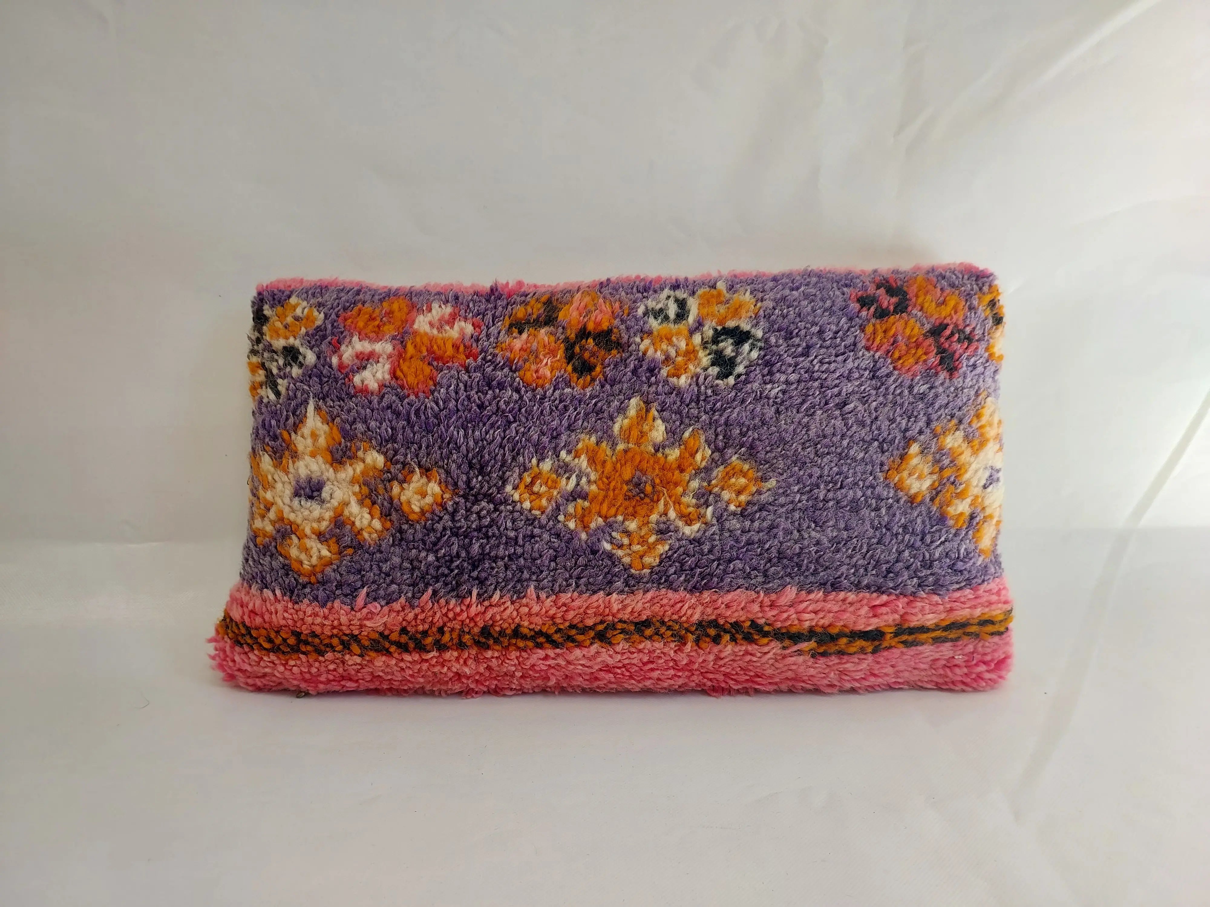 Vintage Berber Rug Lumbar Pillow Cover in Purple & Pink - 13x22" MoroccanBazzArts