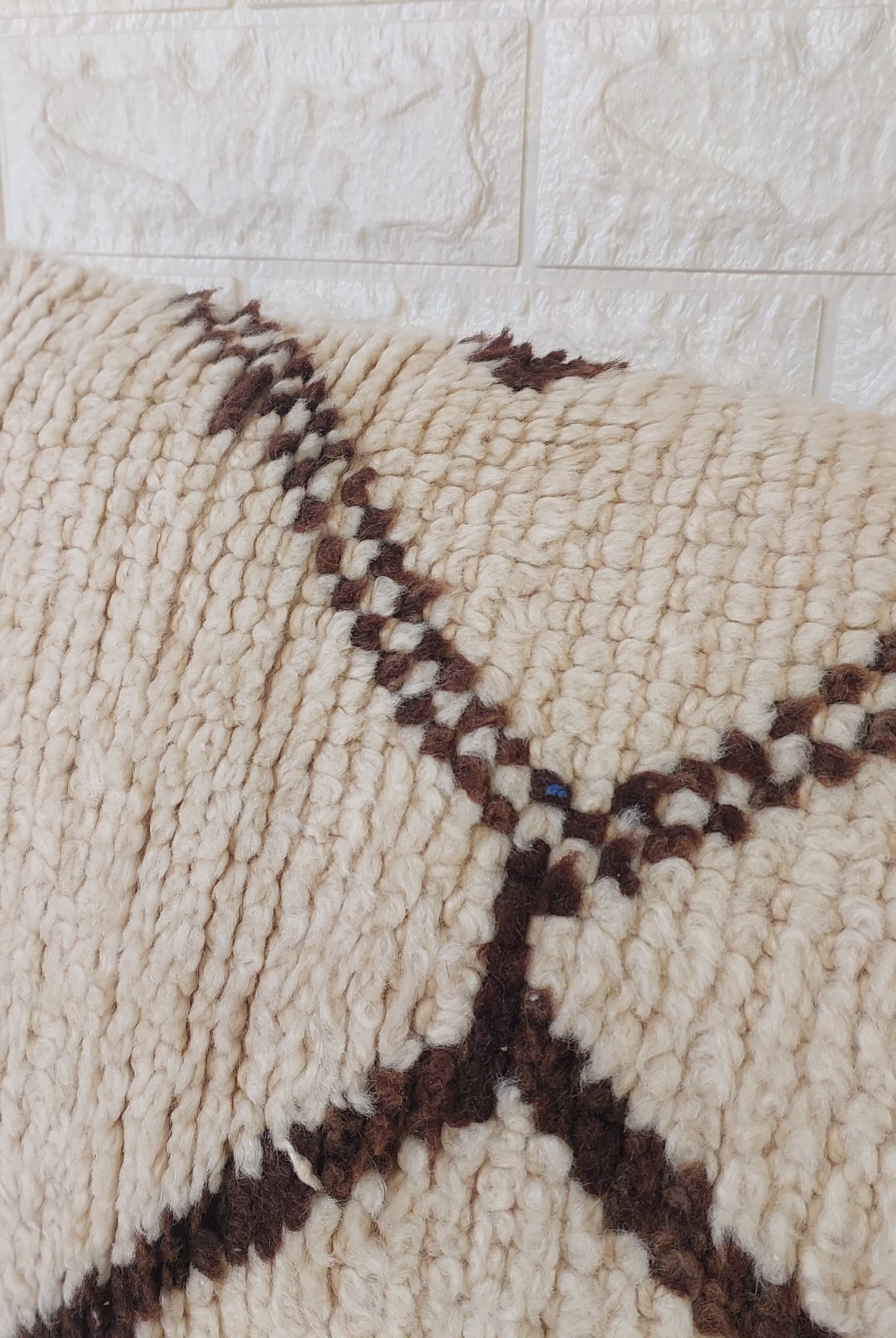 Set of 2 Vintage Azilal Moroccan Rug Pillows | 40x60 cm Ivory & Brown Undyed Wool Cushion Covers | Authentic Boho Lumbar Pillow Covers MoroccanBazzArts