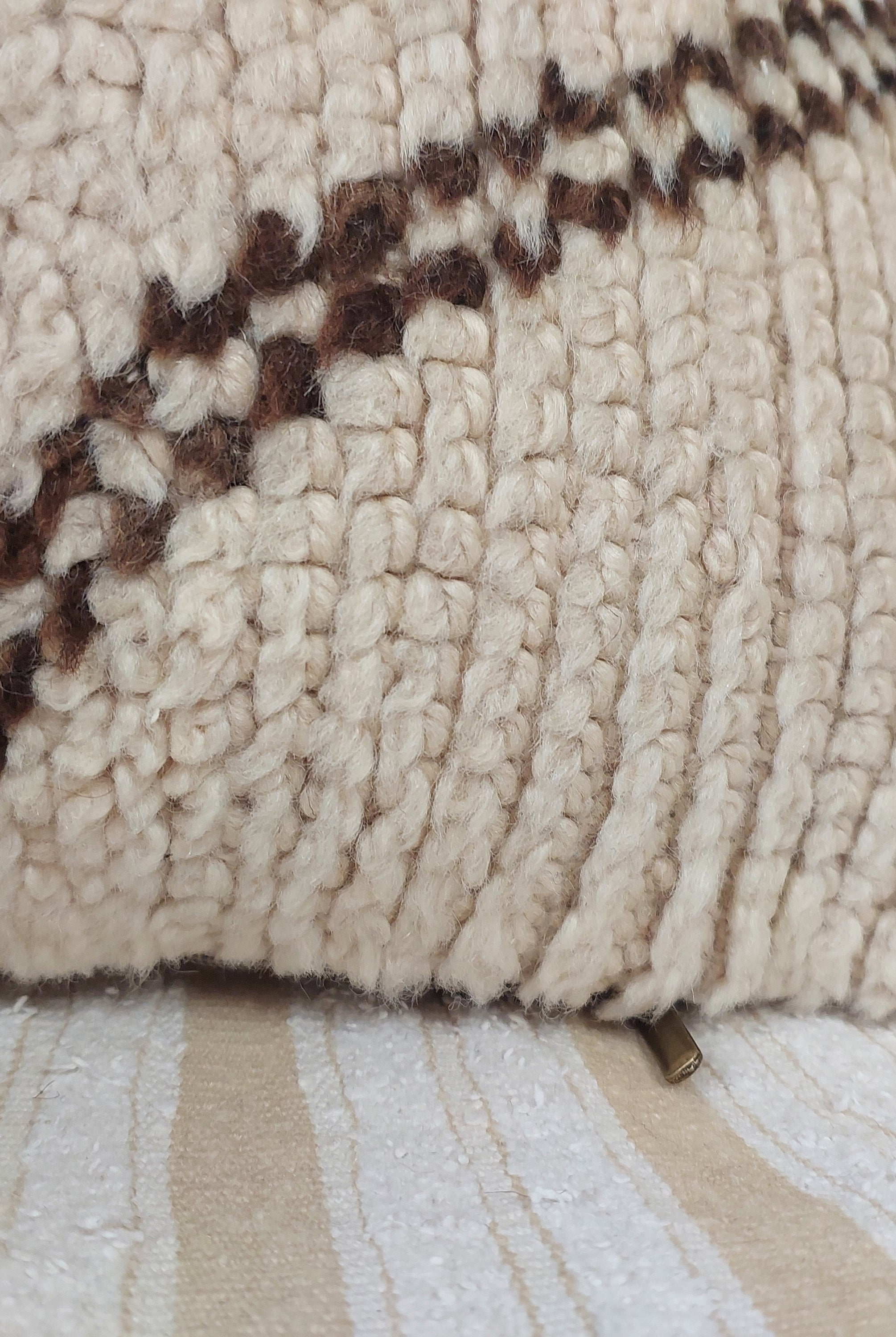 Set of 2 Vintage Azilal Moroccan Rug Pillows | 40x60 cm Ivory & Brown Undyed Wool Cushion Covers | Authentic Boho Lumbar Pillow Covers MoroccanBazzArts