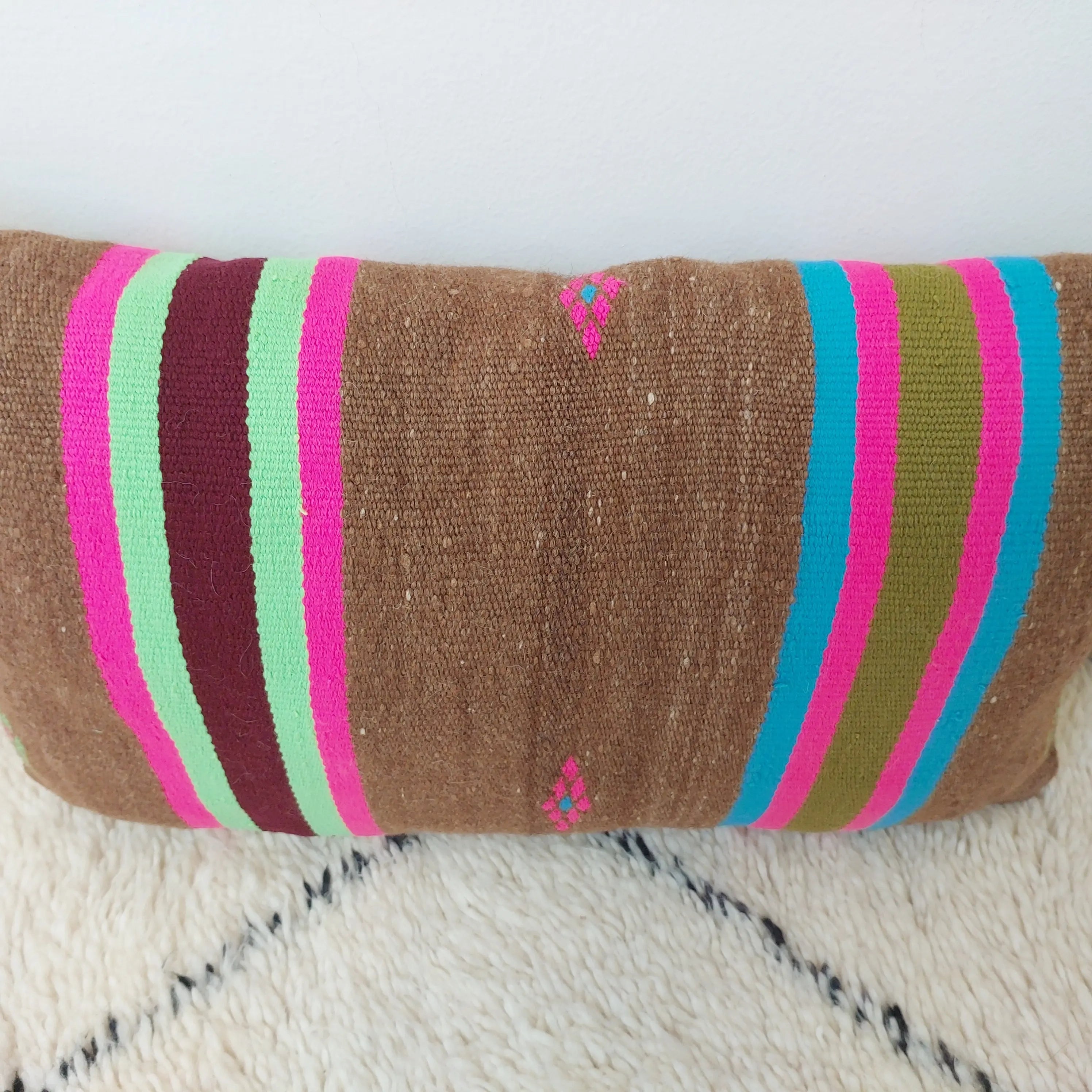 Set of 3 Vintage Boujaad Kilim Lumbar Pillow Covers 38x60 cm | Handwoven Brown Wool MoroccanBazzArts