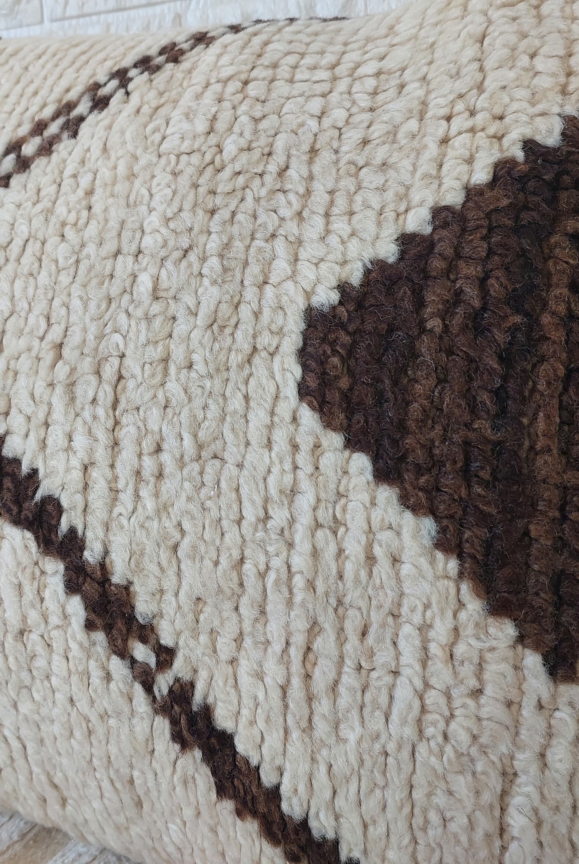 Set of 2 Vintage Azilal Moroccan Rug Pillows | 40x60 cm Ivory & Brown Undyed Wool Cushion Covers | Authentic Boho Lumbar Pillow Covers MoroccanBazzArts