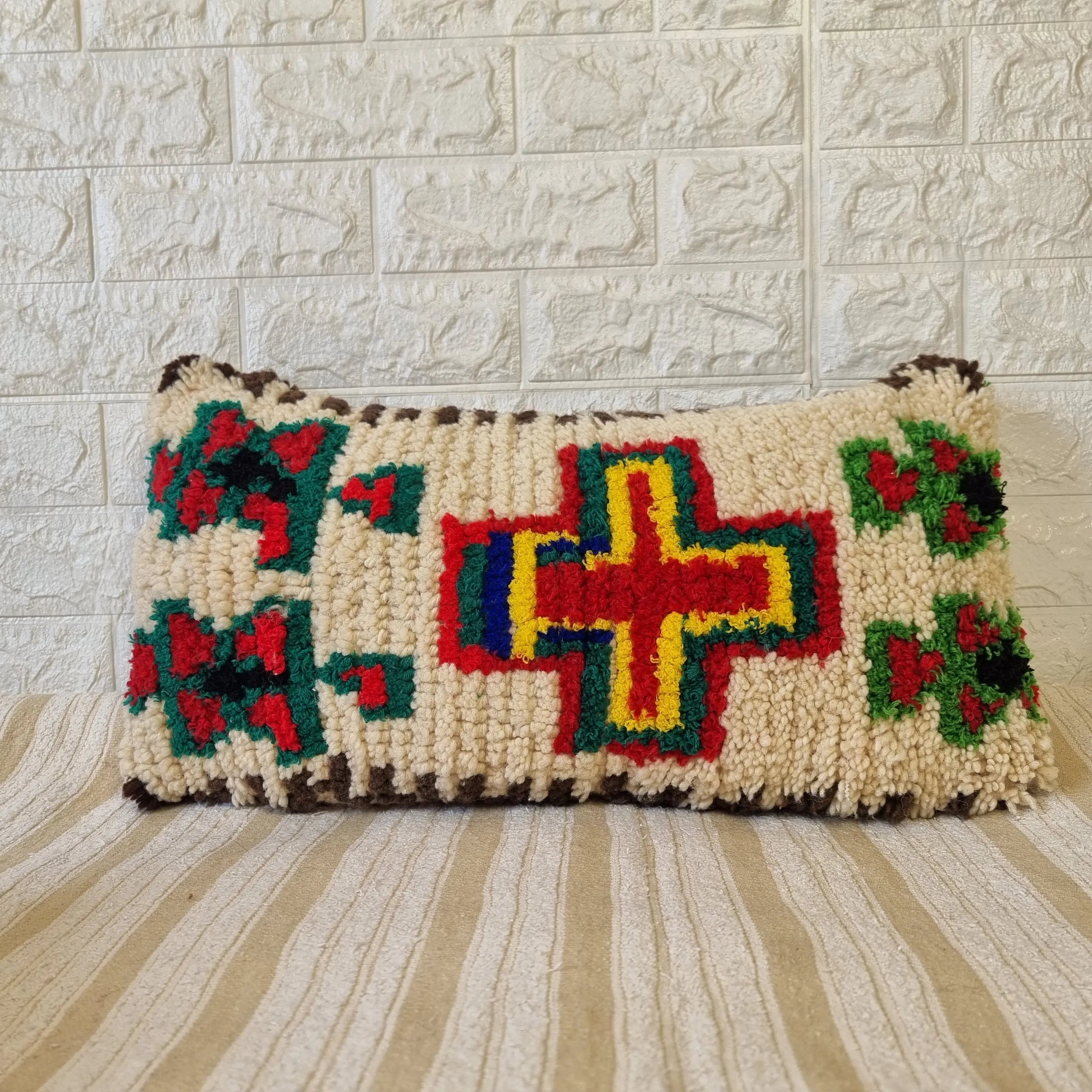 Authentic Talsint Moroccan Wool Lumbar Pillow Covers - Set of 2 (28x60 cm) | Handwoven Berber Cushion | Warm Minimalist Boho Decor MoroccanBazzArts