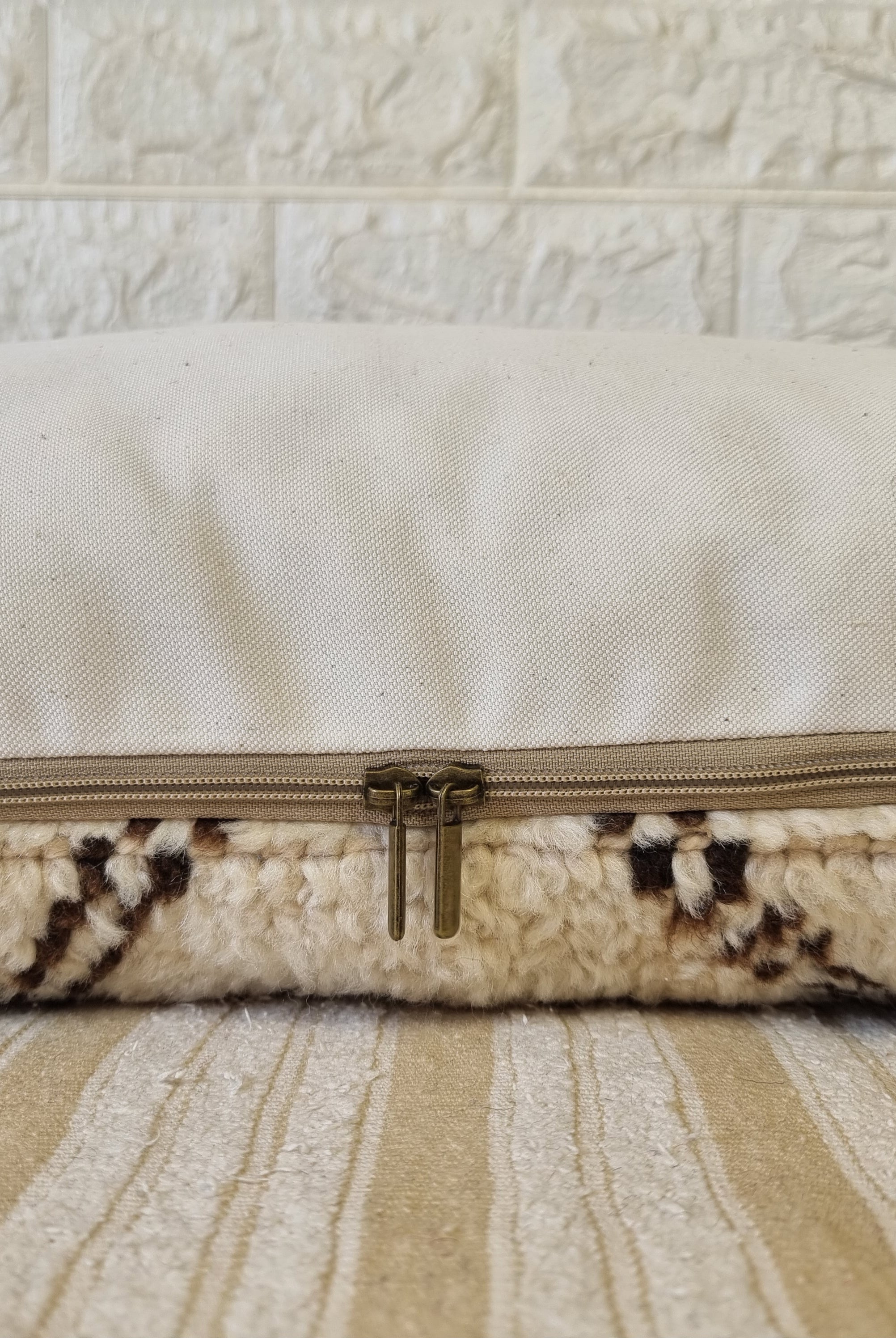 Authentic Moroccan Wool Lumbar Pillow Cover 35x70 cm | Natural Azilal Geometric Cushion | Boho handwoven Throw Pillow Case MoroccanBazzArts