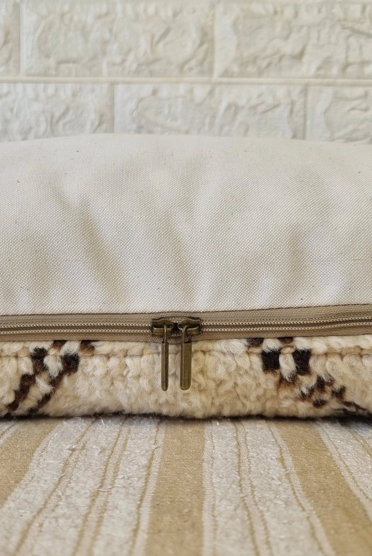 Authentic Moroccan Wool Lumbar Pillow Cover 35x70 cm | Natural Azilal Geometric Cushion | Boho handwoven Throw Pillow Case MoroccanBazzArts