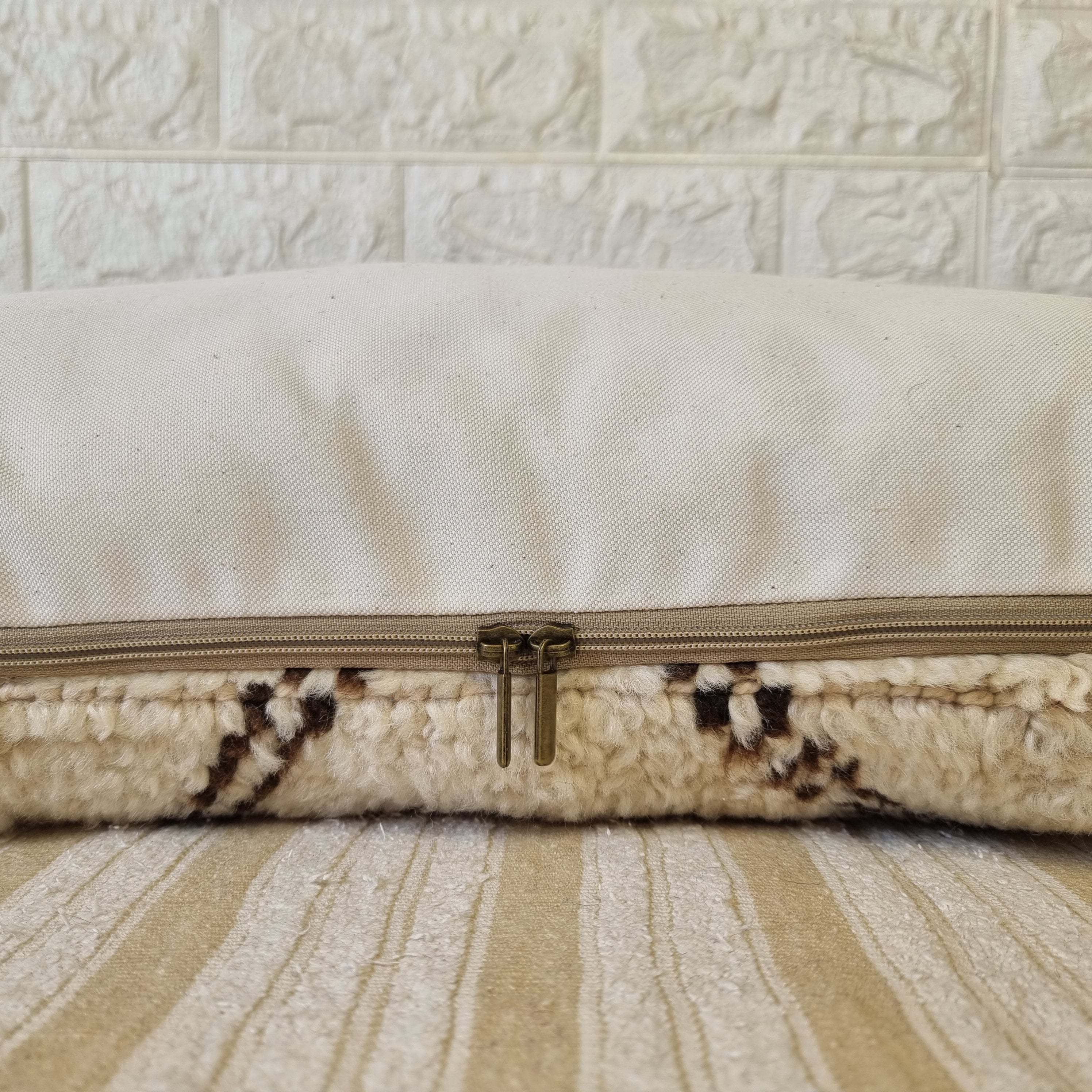 Authentic Moroccan Wool Lumbar Pillow Cover 35x70 cm | Natural Azilal Geometric Cushion | Boho handwoven Throw Pillow Case MoroccanBazzArts