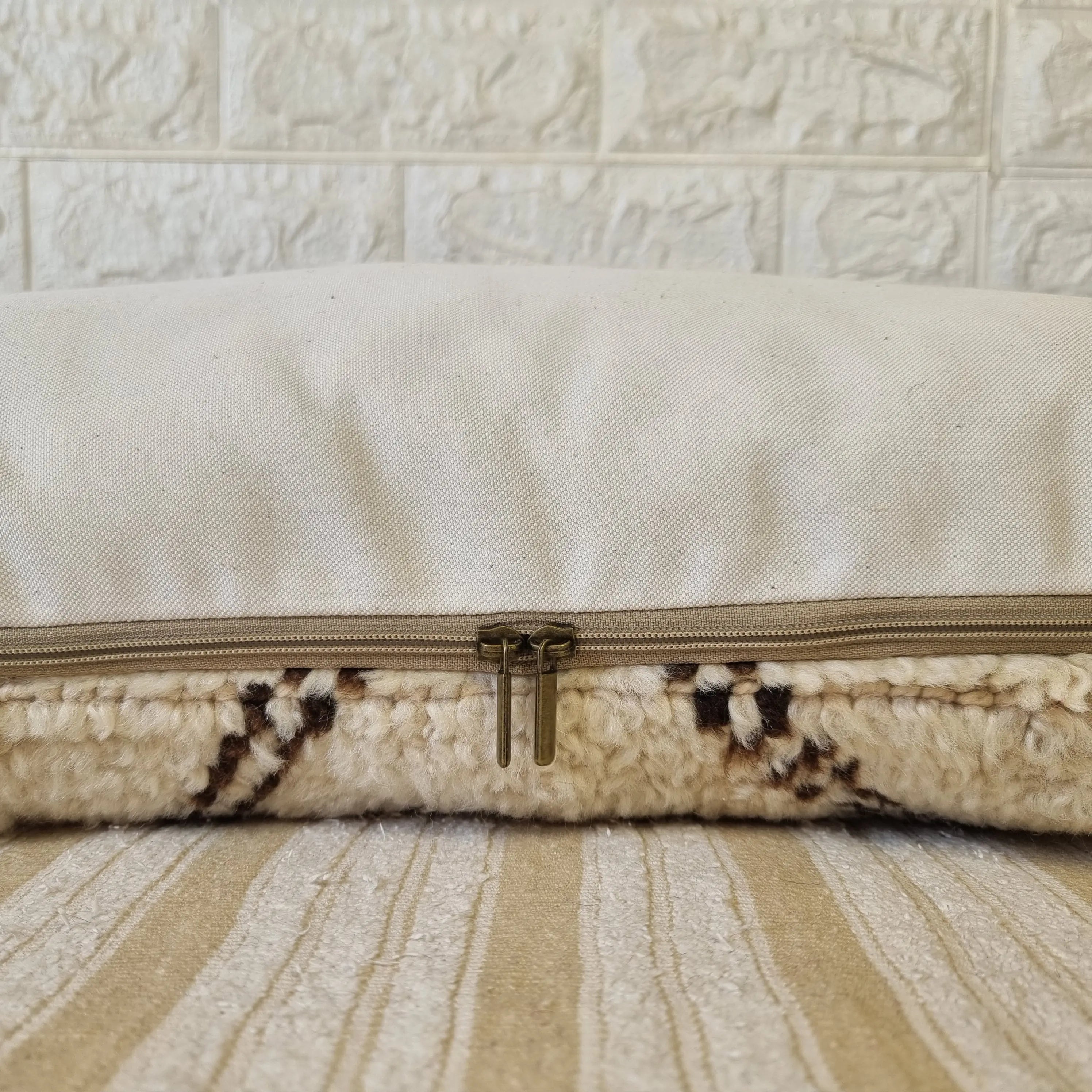 Authentic Moroccan Wool Lumbar Pillow Cover 35x70 cm | Natural Azilal Geometric Cushion | Boho handwoven Throw Pillow Case MoroccanBazzArts