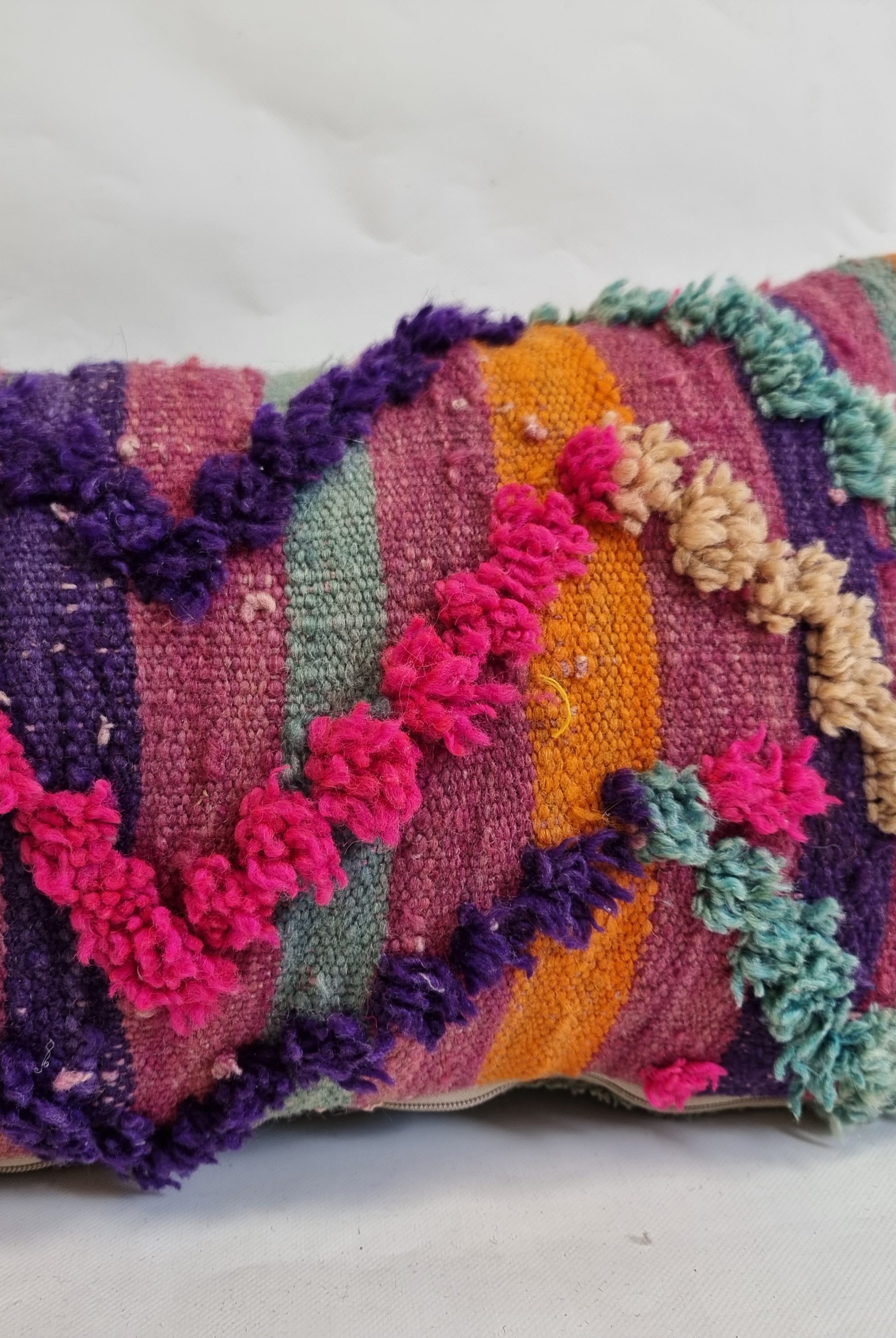 Vintage Authentic Talsint Lumbar Pillow Cover 13"x31" | Colorful Moroccan Berber knotted Cushion | Handmade Boho Decor MoroccanBazzArts