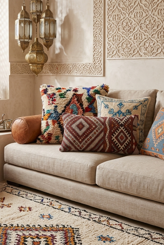 Authentic Moroccan Kilim Lumbar Pillow Cover 12x22" | Burgundy Geometric Boho Cushion | Handwoven Berber Tribal Throw Pillow 32x58cm MoroccanBazzArts