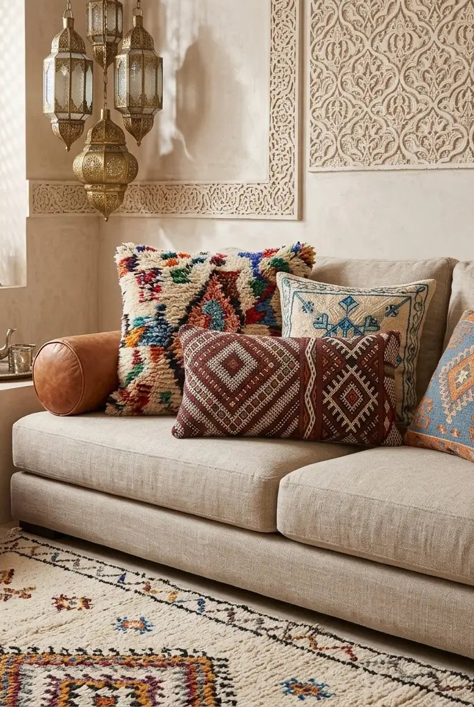 Authentic Moroccan Kilim Lumbar Pillow Cover 12x22" | Burgundy Geometric Boho Cushion | Handwoven Berber Tribal Throw Pillow 32x58cm MoroccanBazzArts