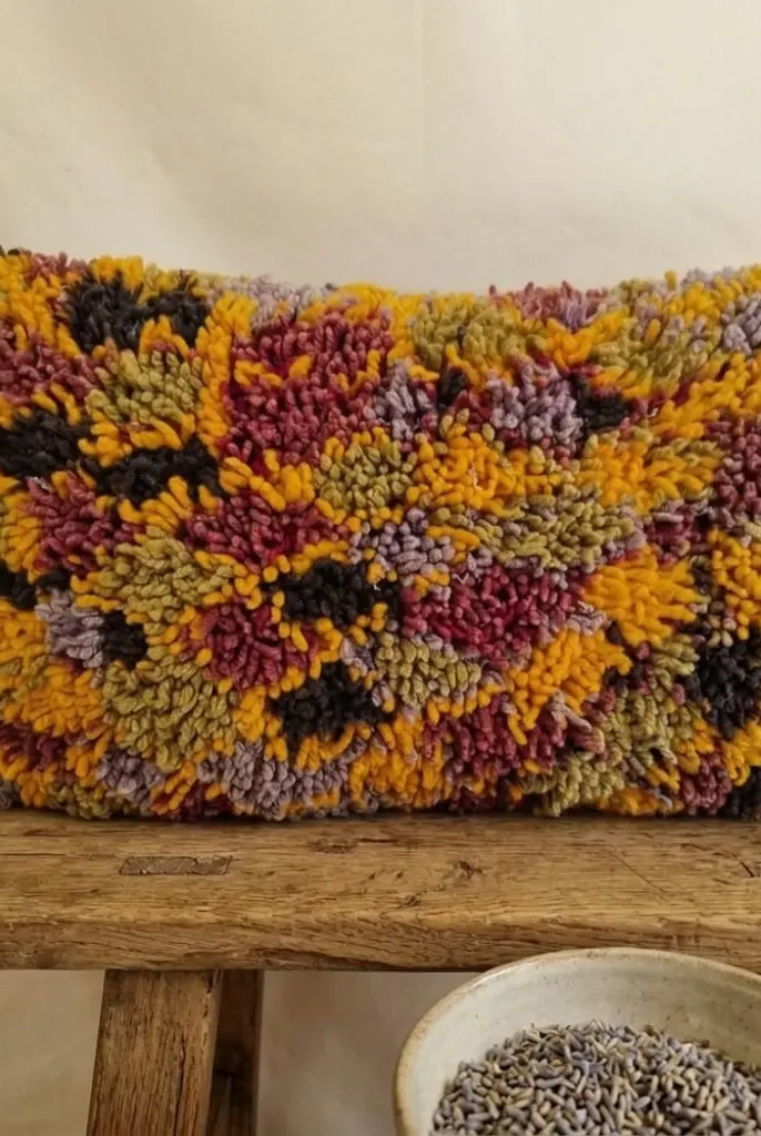 Authentic Aït Bou Ichaouen Berber Lumbar Pillow | Vintage Hand-Knotted Wool | 14" x 25" MoroccanBazzArts