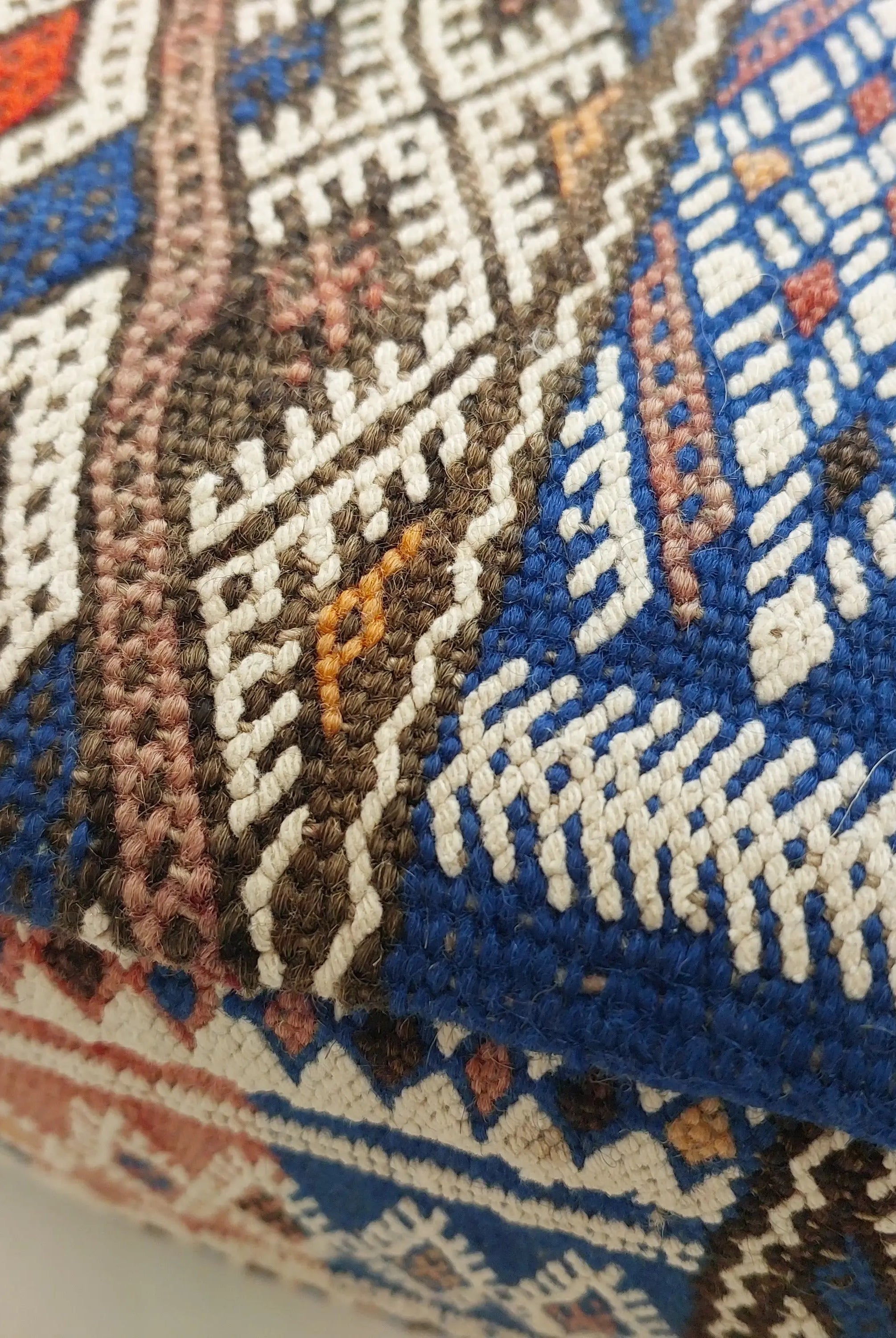 Vintage Berber Kilim Square Pouf – Authentic Moroccan Blue Ottoman & Boho Floor Pillow MoroccanBazzArts