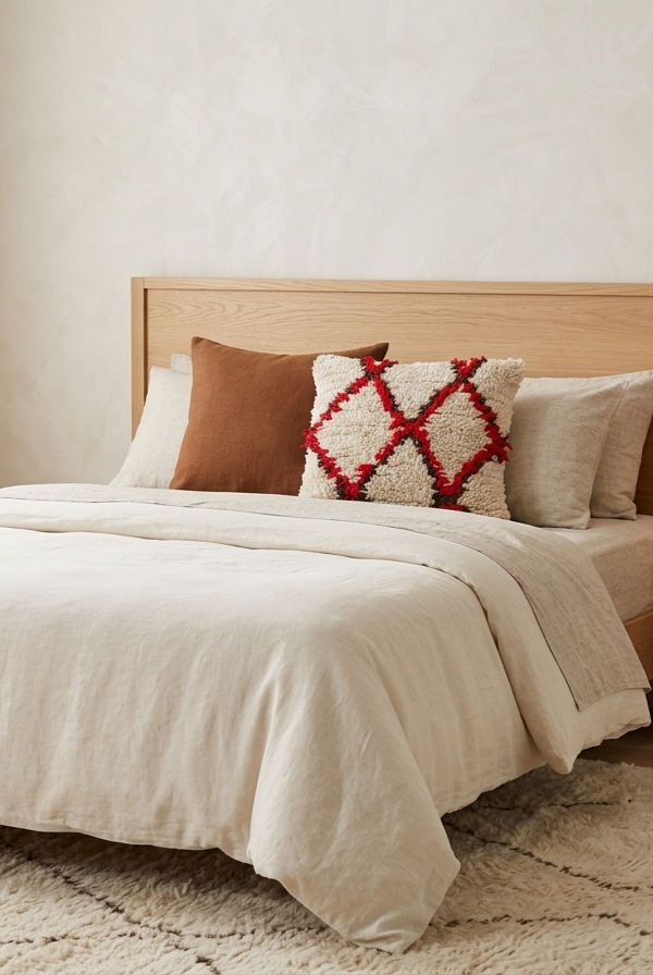 Vintage Moroccan Rug Pillow Cover | Handwoven Brown & Red Geometric Cushion | Boho Minimalist Decor | Shag Wool Throw Pillow Cover MoroccanBazzArts