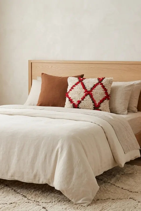 Vintage Moroccan Rug Pillow Cover | Handwoven Brown & Red Geometric Cushion | Boho Minimalist Decor | Shag Wool Throw Pillow Cover MoroccanBazzArts