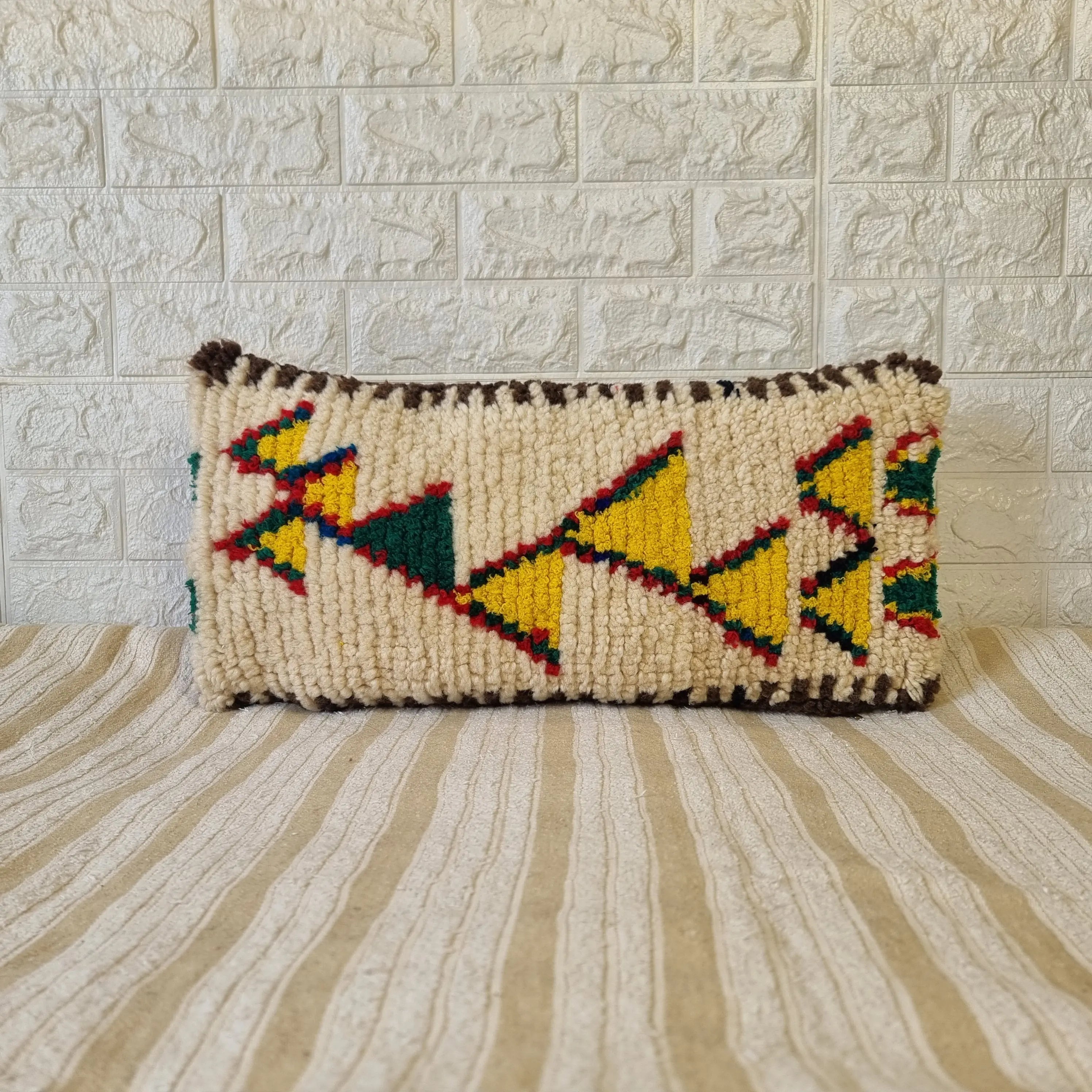Authentic Talsint Moroccan Wool Lumbar Pillow Covers - Set of 2 (28x60 cm) | Handwoven Berber Cushion | Warm Minimalist Boho Decor MoroccanBazzArts