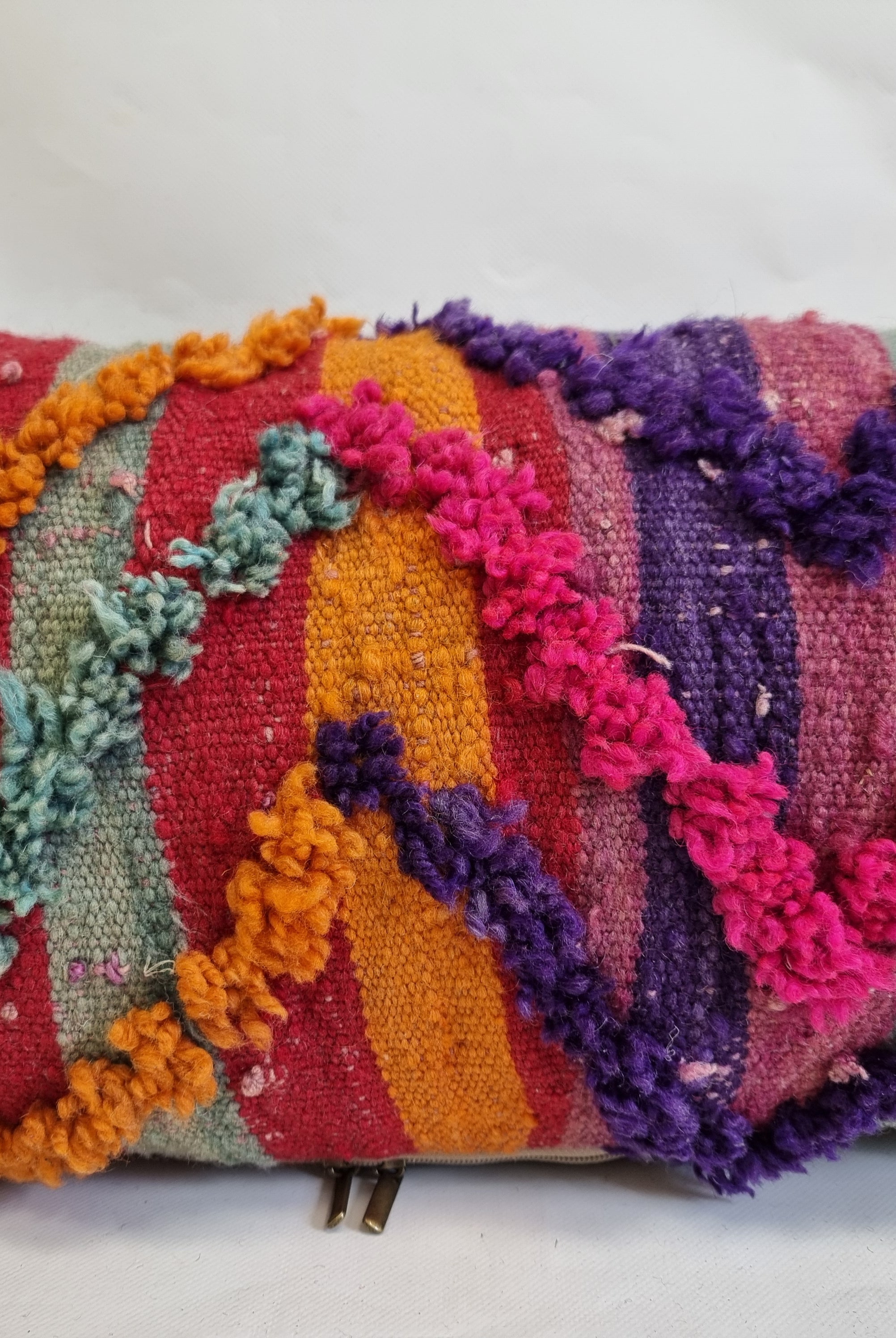 Vintage Authentic Talsint Lumbar Pillow Cover 13"x31" | Colorful Moroccan Berber knotted Cushion | Handmade Boho Decor MoroccanBazzArts