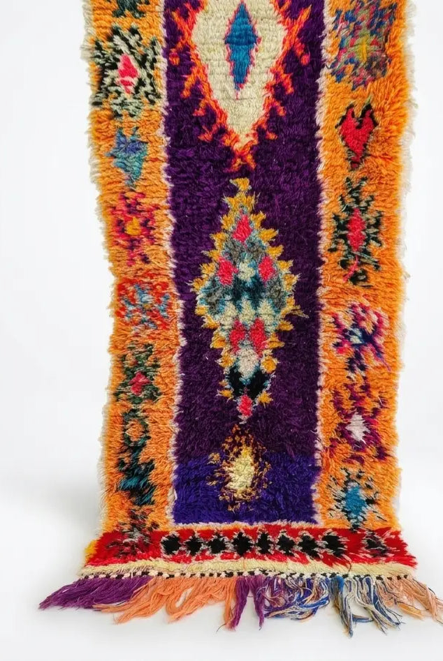 Vintage Colorful Boujaad Runner Rug - 8.10 x 2.8 Ft Irregular Handknotted Moroccan Hallway Rug MoroccanBazzArts