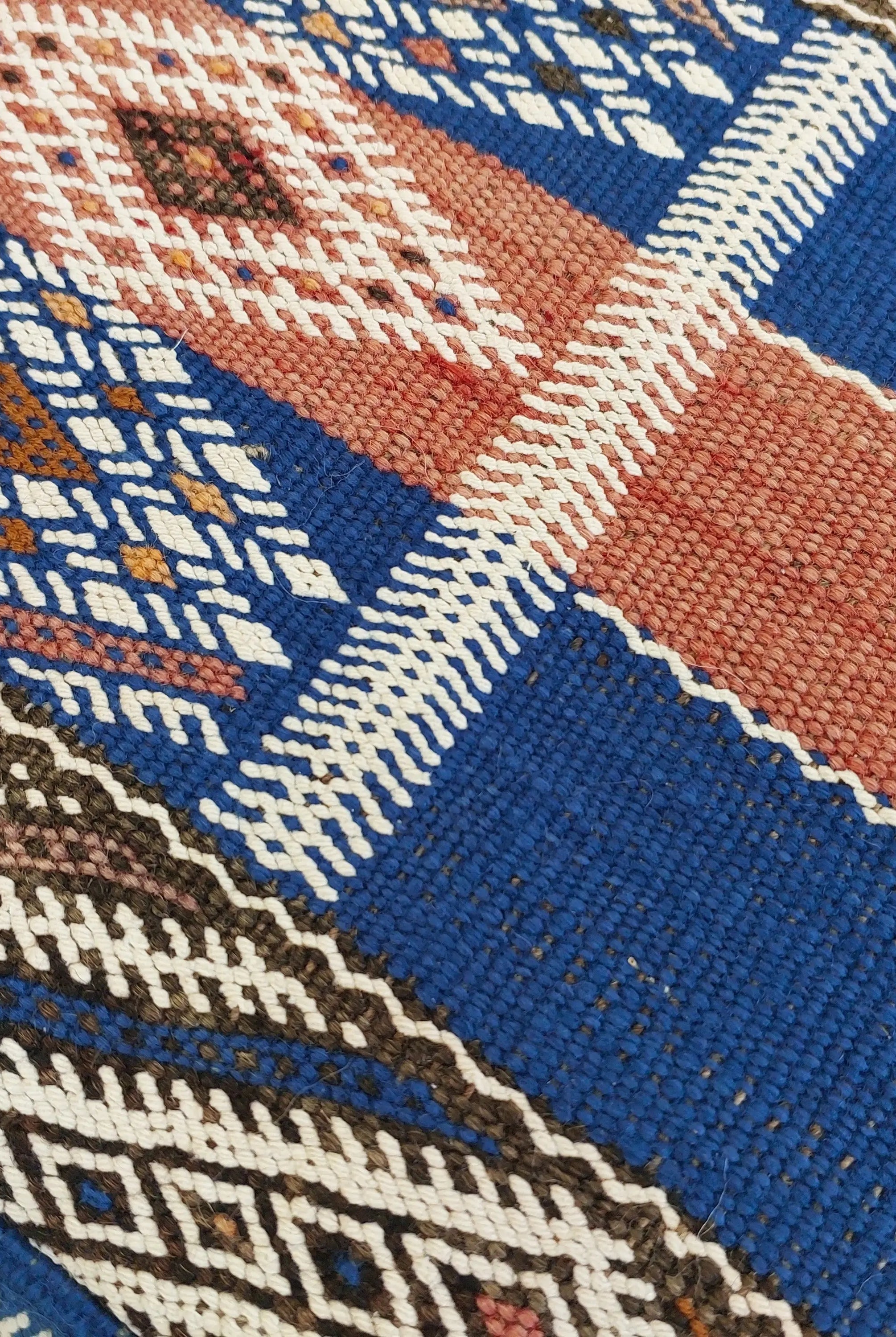 Vintage Berber Kilim Square Pouf – Authentic Moroccan Blue Ottoman & Boho Floor Pillow MoroccanBazzArts
