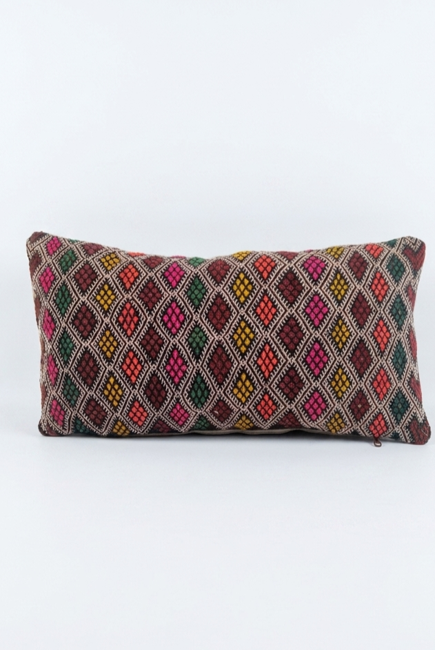 Handwoven Moroccan Kilim Lumbar Pillow Cover (13" x 22") – Colorful Geometric Boho Cushion MoroccanBazzArts.