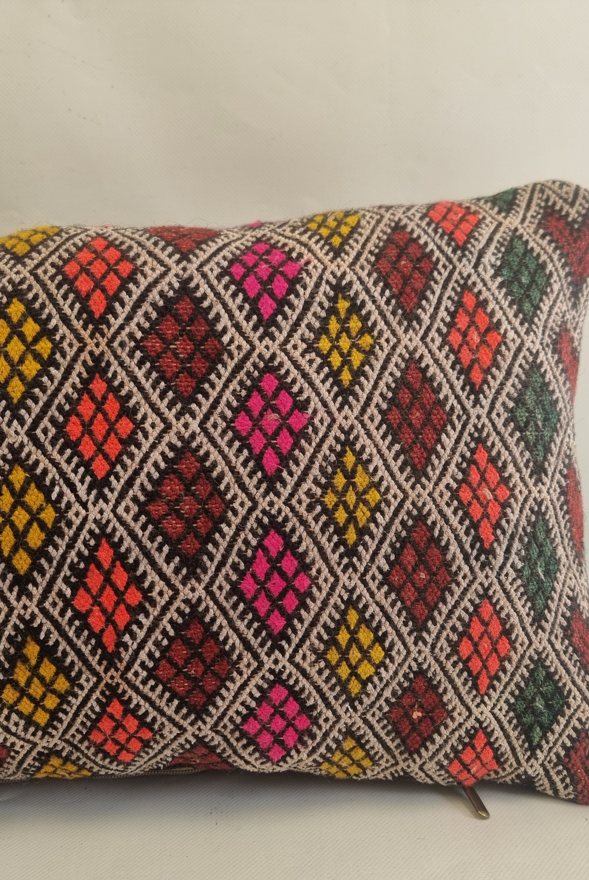 Handwoven Moroccan Kilim Lumbar Pillow Cover (13" x 22") – Colorful Geometric Boho Cushion MoroccanBazzArts