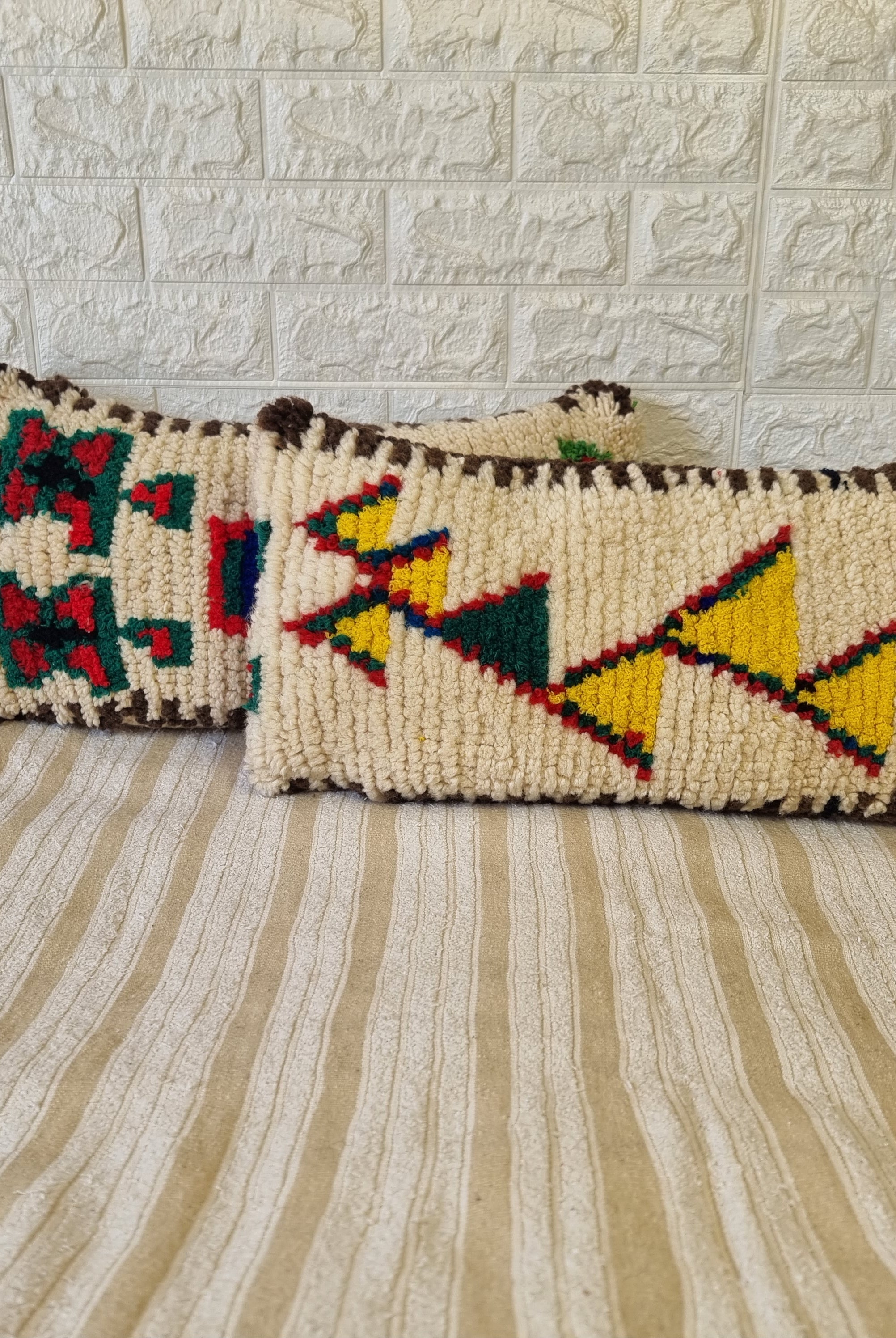 Authentic Talsint Moroccan Wool Lumbar Pillow Covers - Set of 2 (28x60 cm) | Handwoven Berber Cushion | Warm Minimalist Boho Decor MoroccanBazzArts