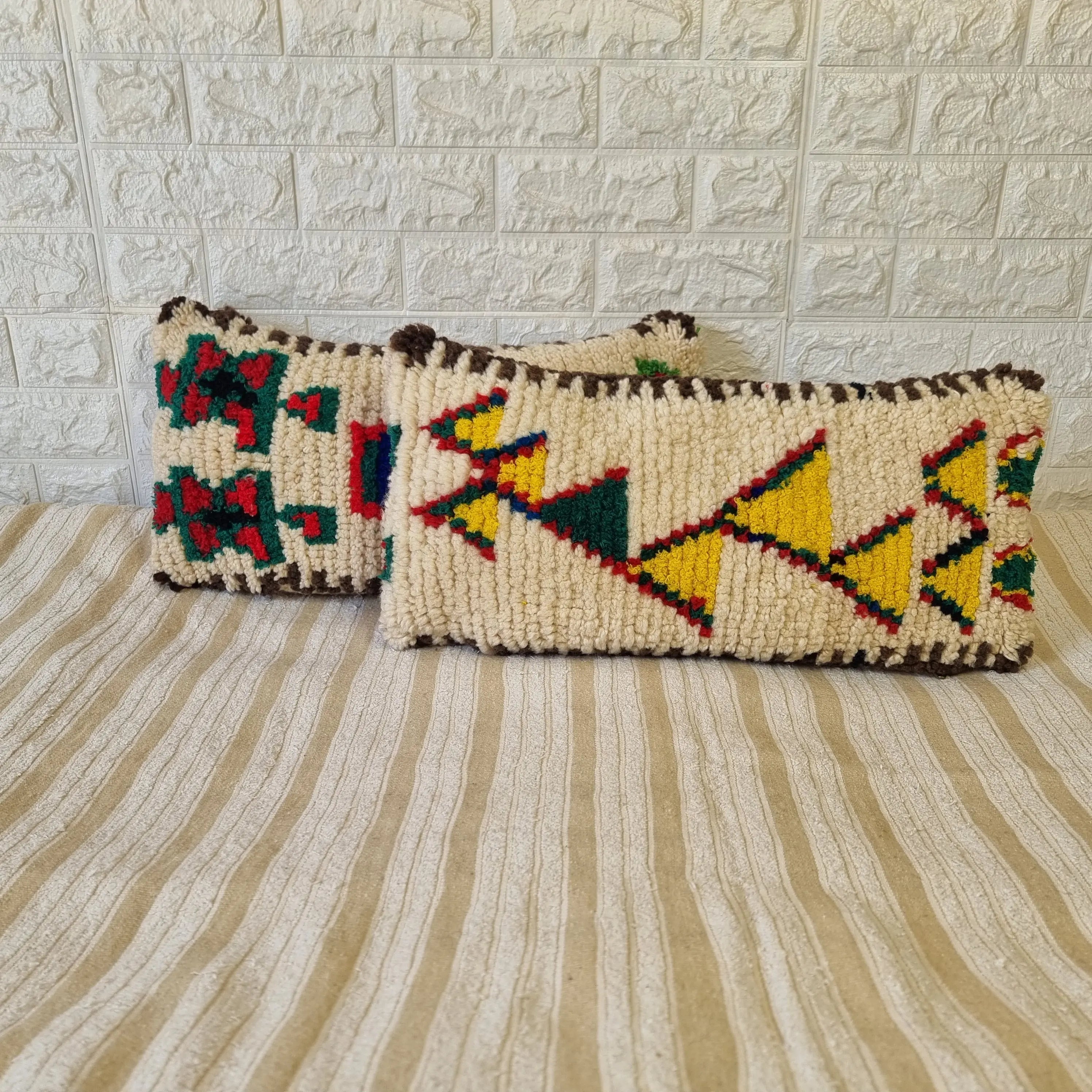 Authentic Talsint Moroccan Wool Lumbar Pillow Covers - Set of 2 (28x60 cm) | Handwoven Berber Cushion | Warm Minimalist Boho Decor MoroccanBazzArts