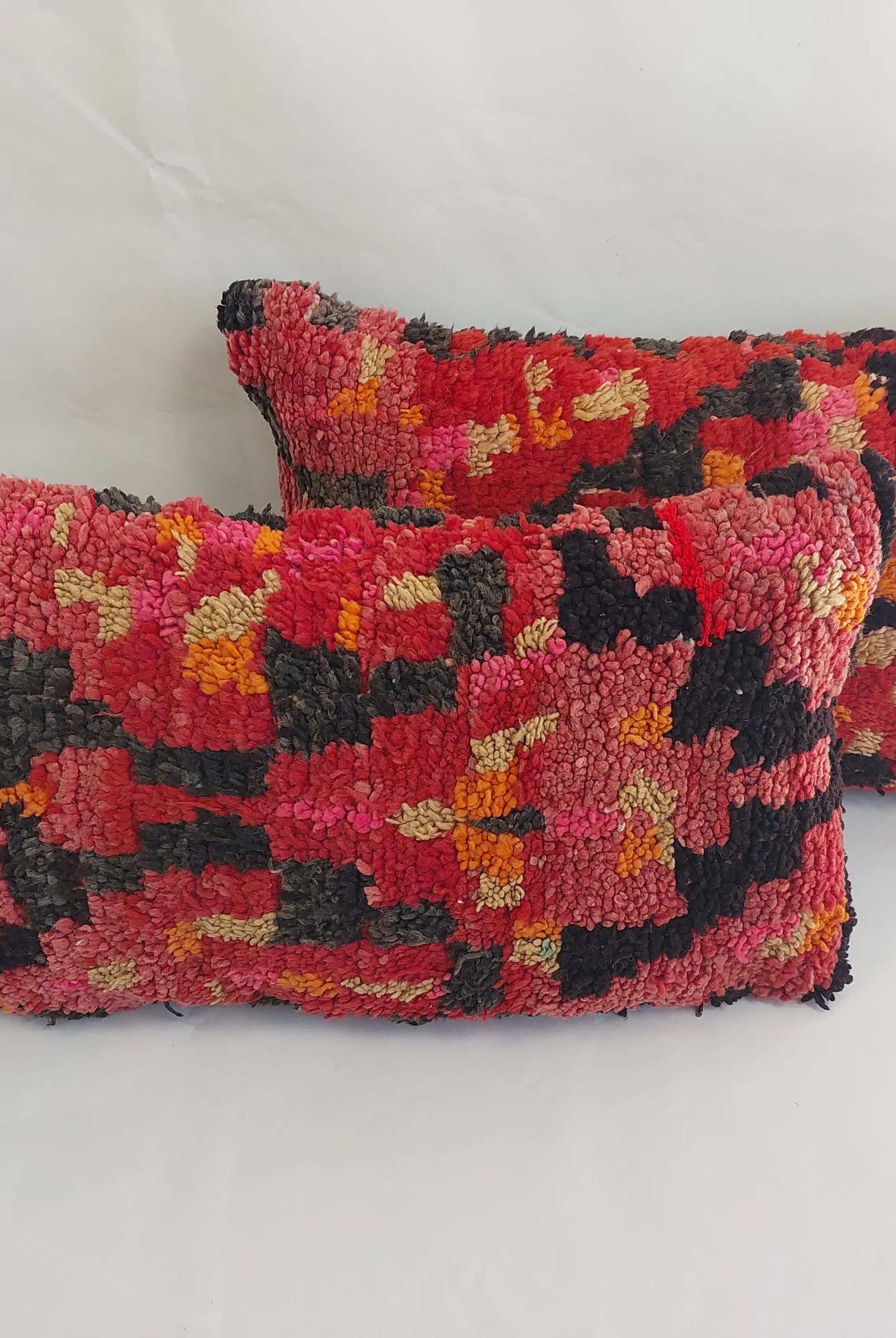 Authentic Aït Bou Ichaouen Moroccan Pillow 17x27 | Original Handmade Berber Wool Lumbar Cushion | Colorful Boho Textured Throw Pillow Cover MoroccanBazzArts