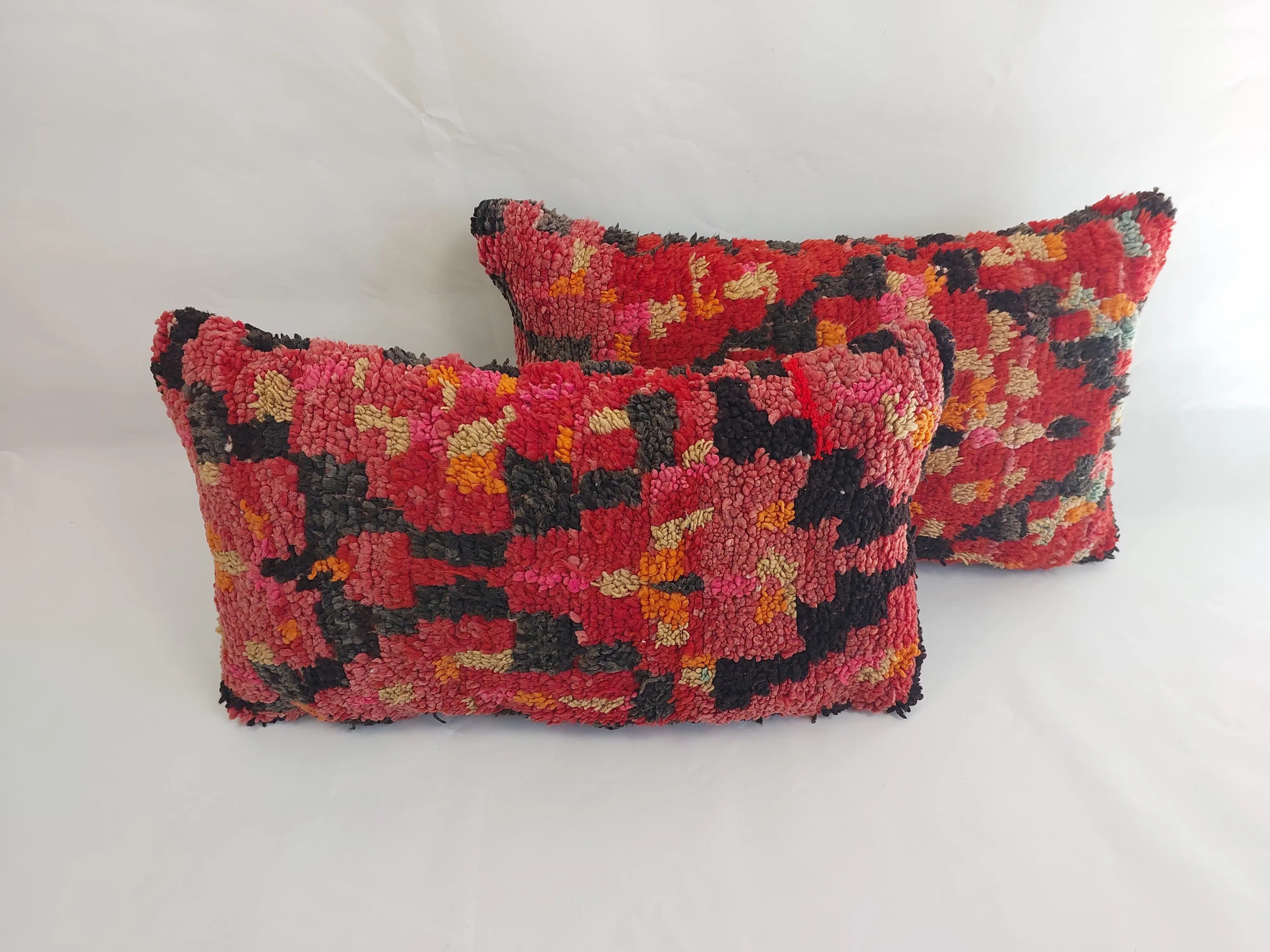 Authentic Aït Bou Ichaouen Moroccan Pillow 17x27 | Original Handmade Berber Wool Lumbar Cushion | Colorful Boho Textured Throw Pillow Cover MoroccanBazzArts