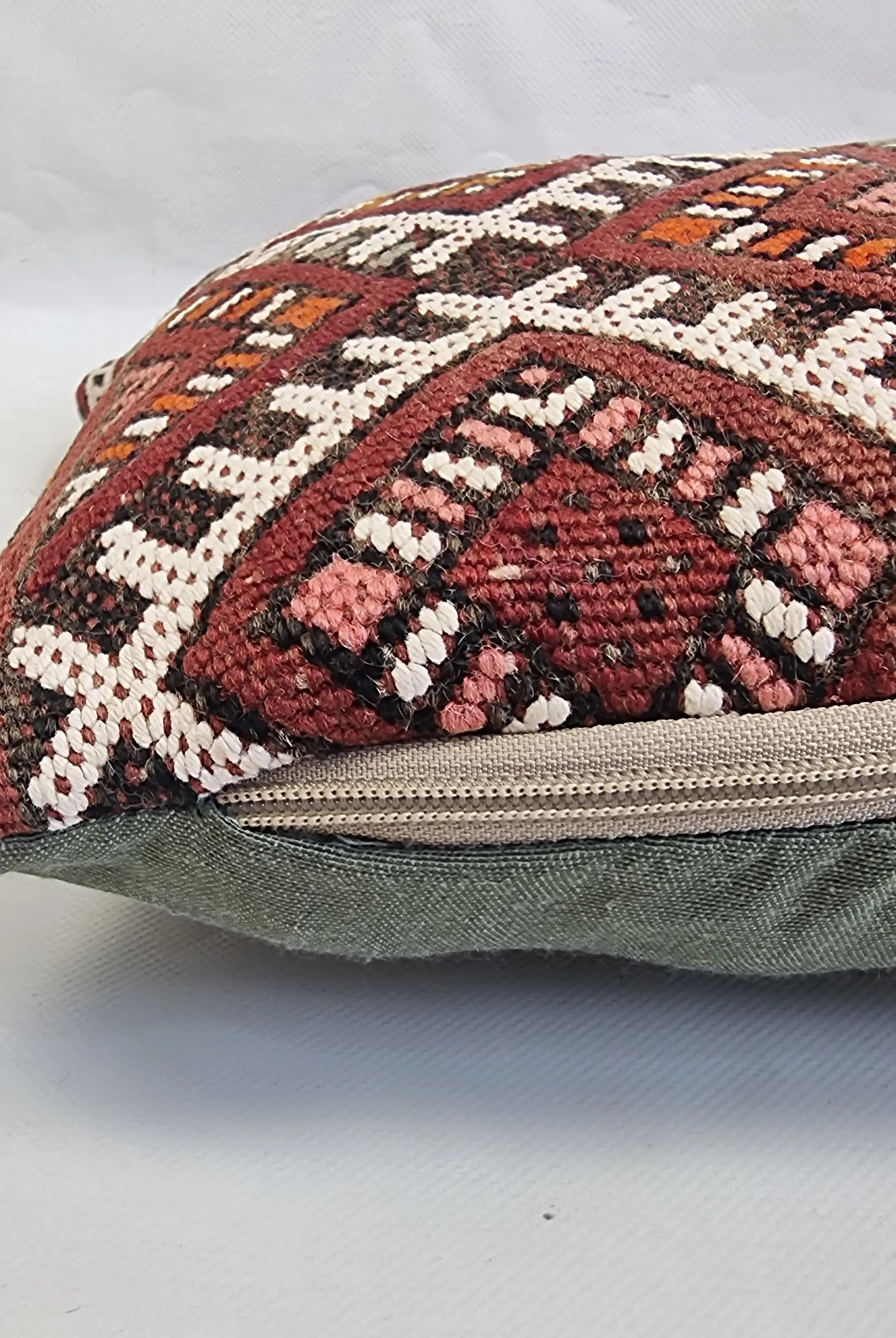 Authentic Moroccan Kilim Lumbar Pillow Cover 12x21" | Burgundy Geometric Boho Cushion | Handwoven Berber Tribal Throw Pillow 32x55cm MoroccanBazzArts
