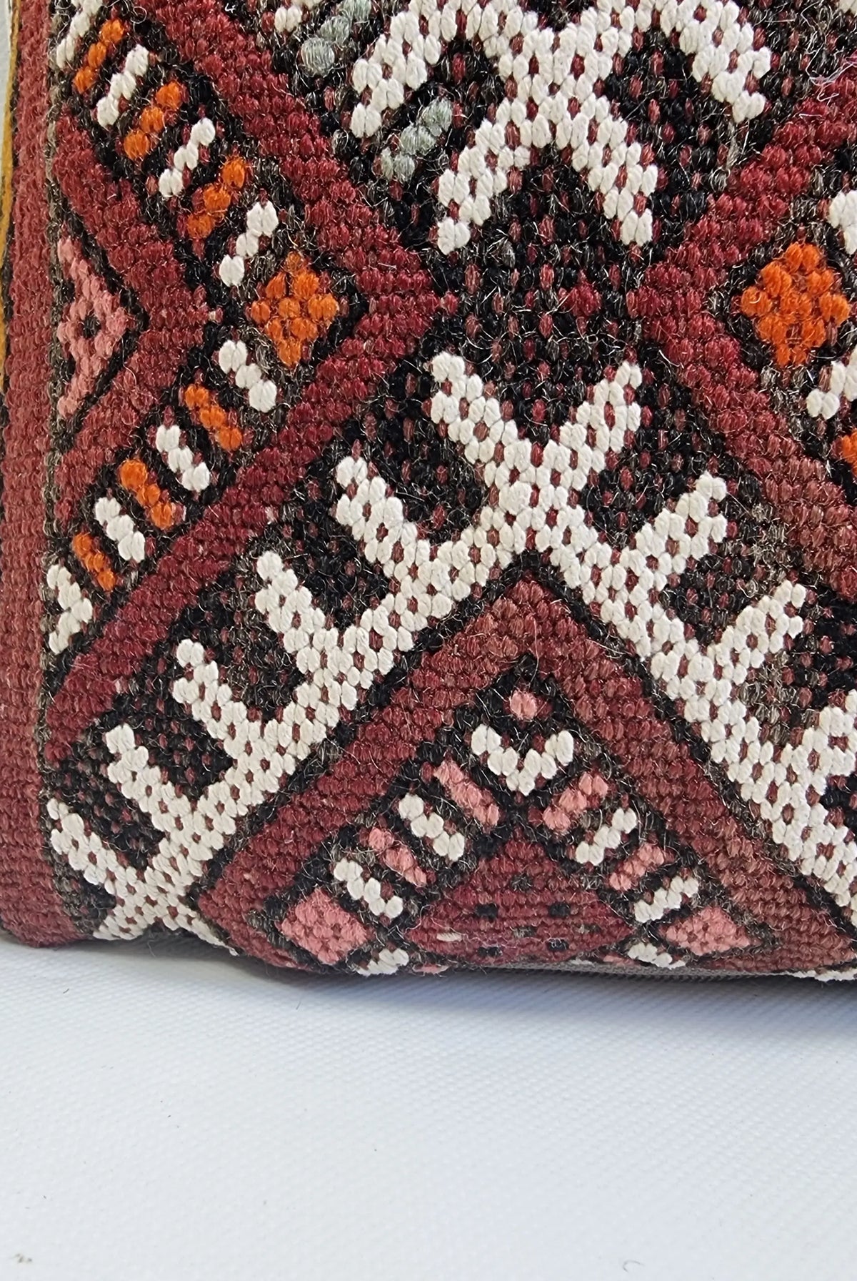 Authentic Moroccan Kilim Lumbar Pillow Cover 12x21" | Burgundy Geometric Boho Cushion | Handwoven Berber Tribal Throw Pillow 32x55cm MoroccanBazzArts