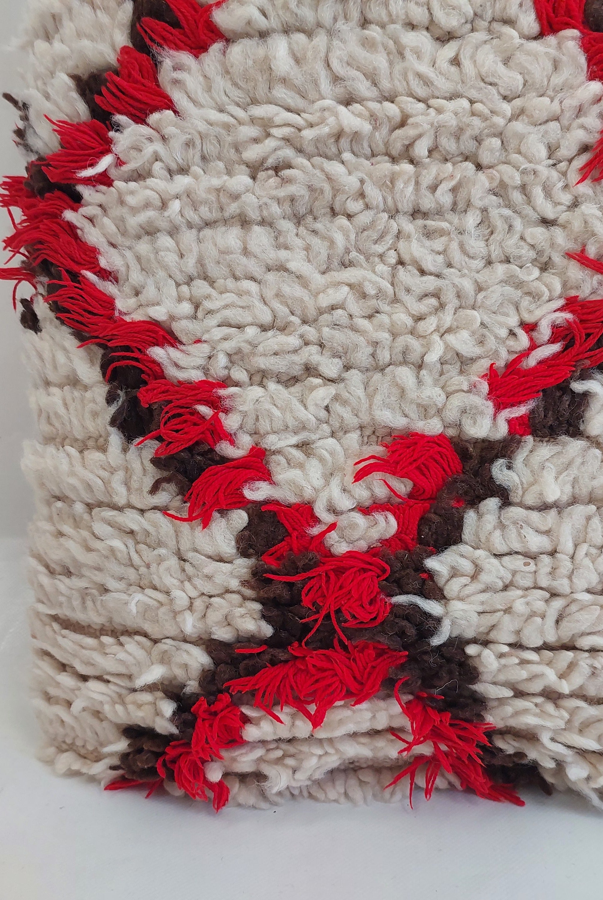 Vintage Moroccan Rug Pillow Cover | Handwoven Brown & Red Geometric Cushion | Boho Minimalist Decor | Shag Wool Throw Pillow Cover MoroccanBazzArts