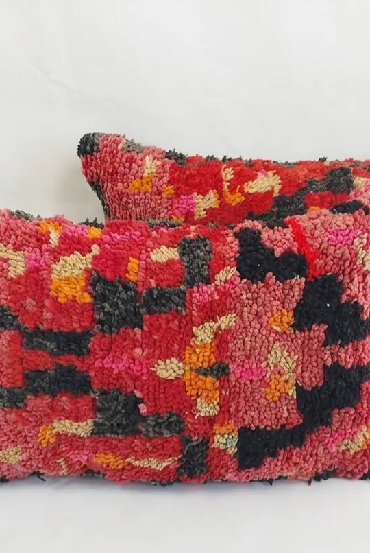 Authentic Aït Bou Ichaouen Moroccan Pillow 17x27 | Original Handmade Berber Wool Lumbar Cushion | Colorful Boho Textured Throw Pillow Cover MoroccanBazzArts