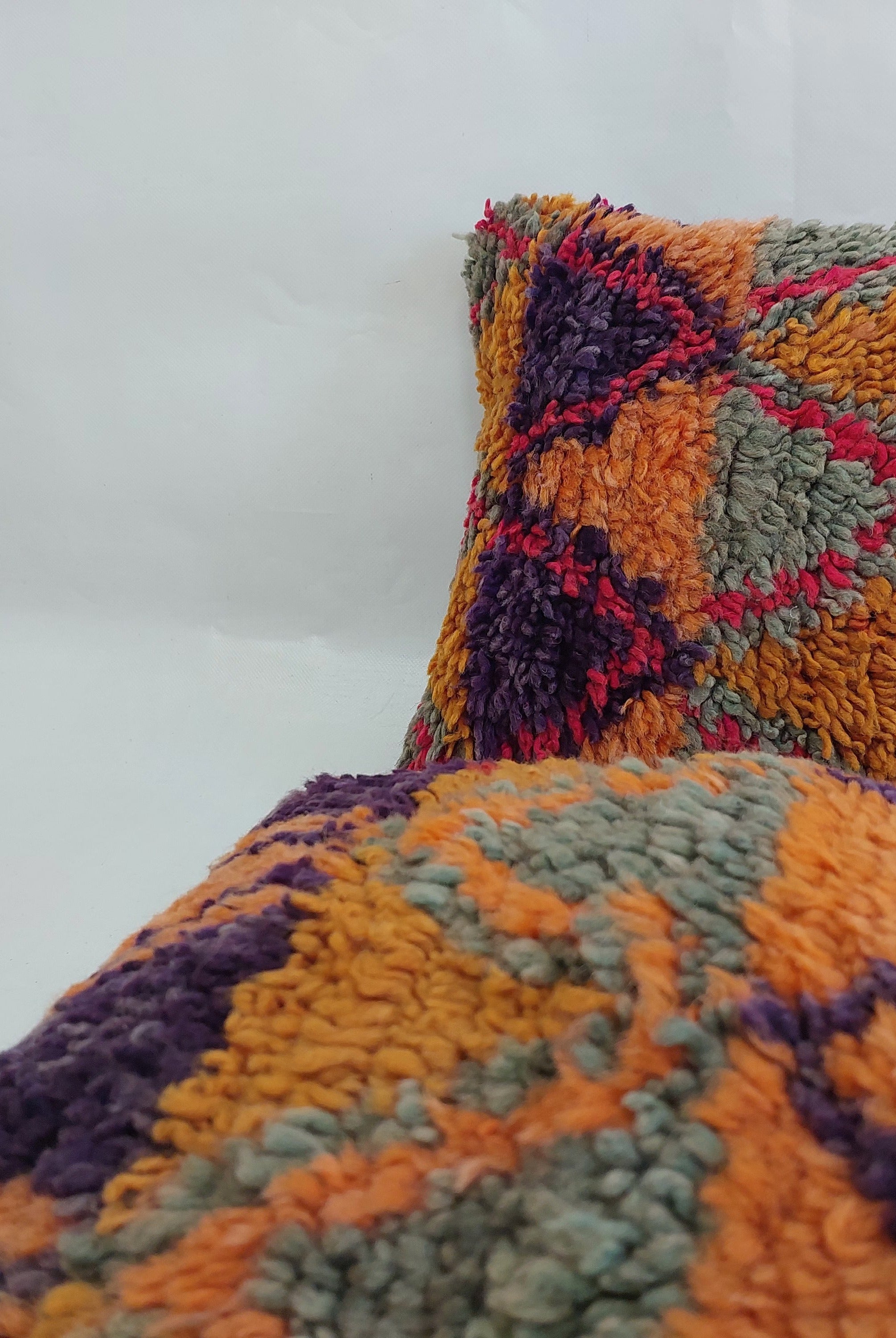 Aït Bou Ichaouen Moroccan Pillow - Handmade Berber Wool Cushion 14x24 - Vintage Colorful Boho Lumbar Pillow - Authentic Tribal Moroccan Deco MoroccanBazzArts