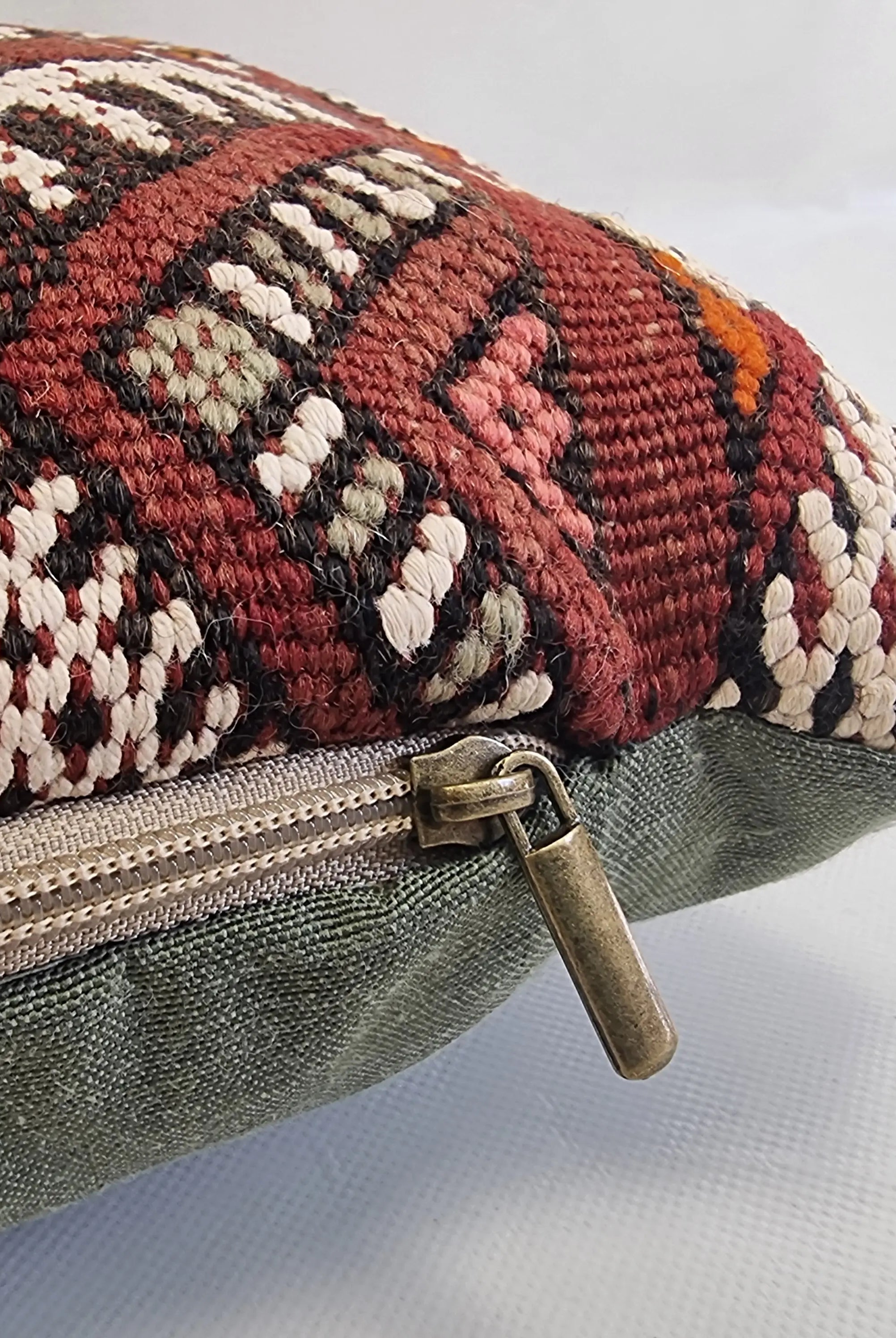 Authentic Moroccan Kilim Lumbar Pillow Cover 12x22" | Burgundy Geometric Boho Cushion | Handwoven Berber Tribal Throw Pillow 32x58cm MoroccanBazzArts