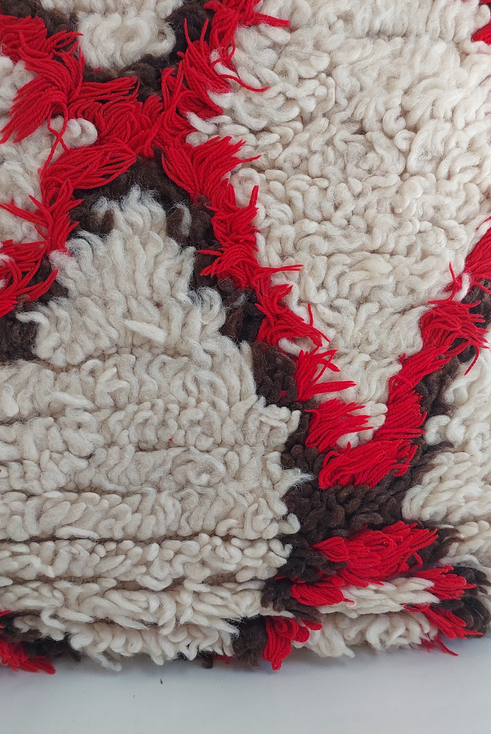 Vintage Moroccan Rug Pillow Cover | Handwoven Brown & Red Geometric Cushion | Boho Minimalist Decor | Shag Wool Throw Pillow Cover MoroccanBazzArts