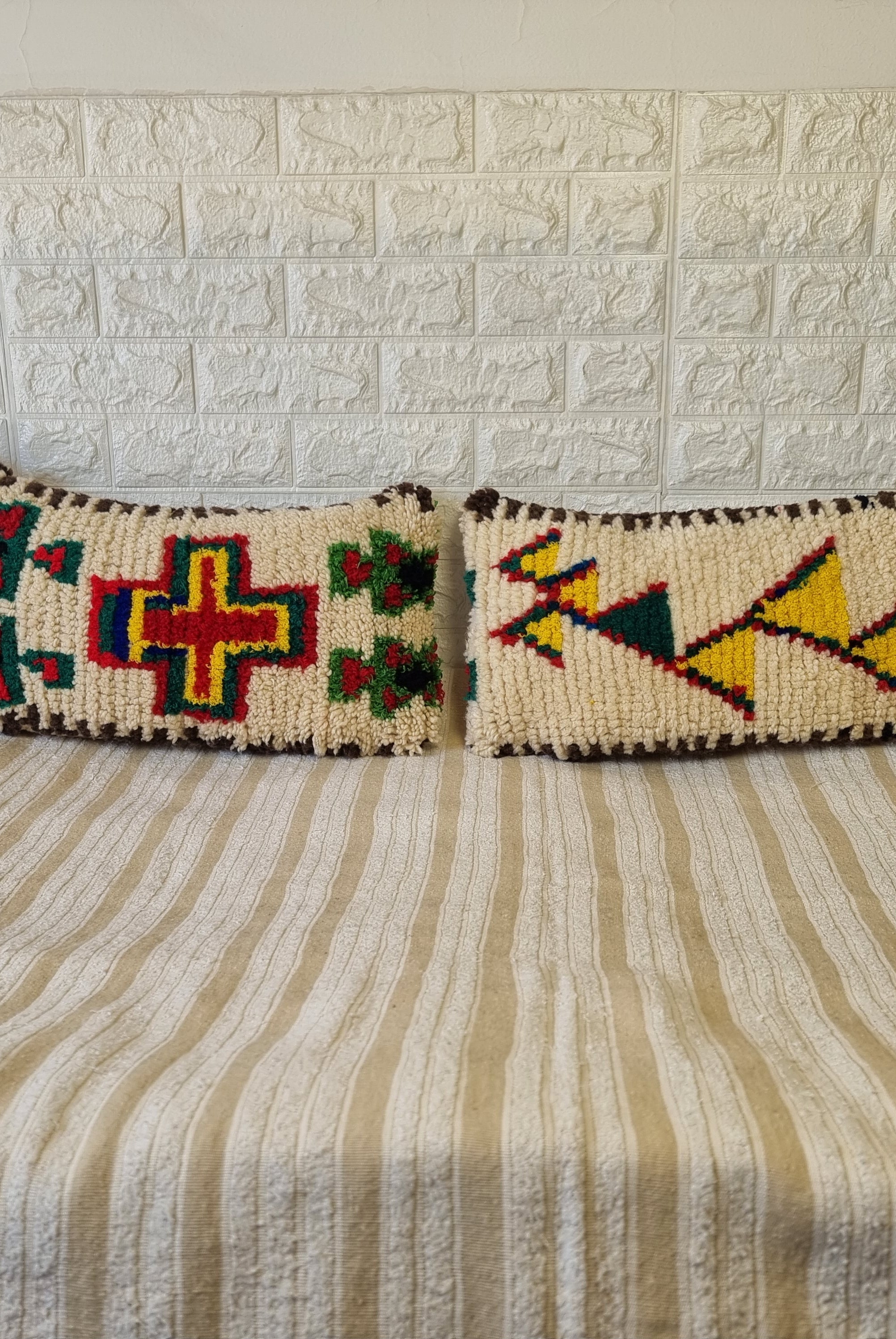 Authentic Talsint Moroccan Wool Lumbar Pillow Covers - Set of 2 (28x60 cm) | Handwoven Berber Cushion | Warm Minimalist Boho Decor MoroccanBazzArts