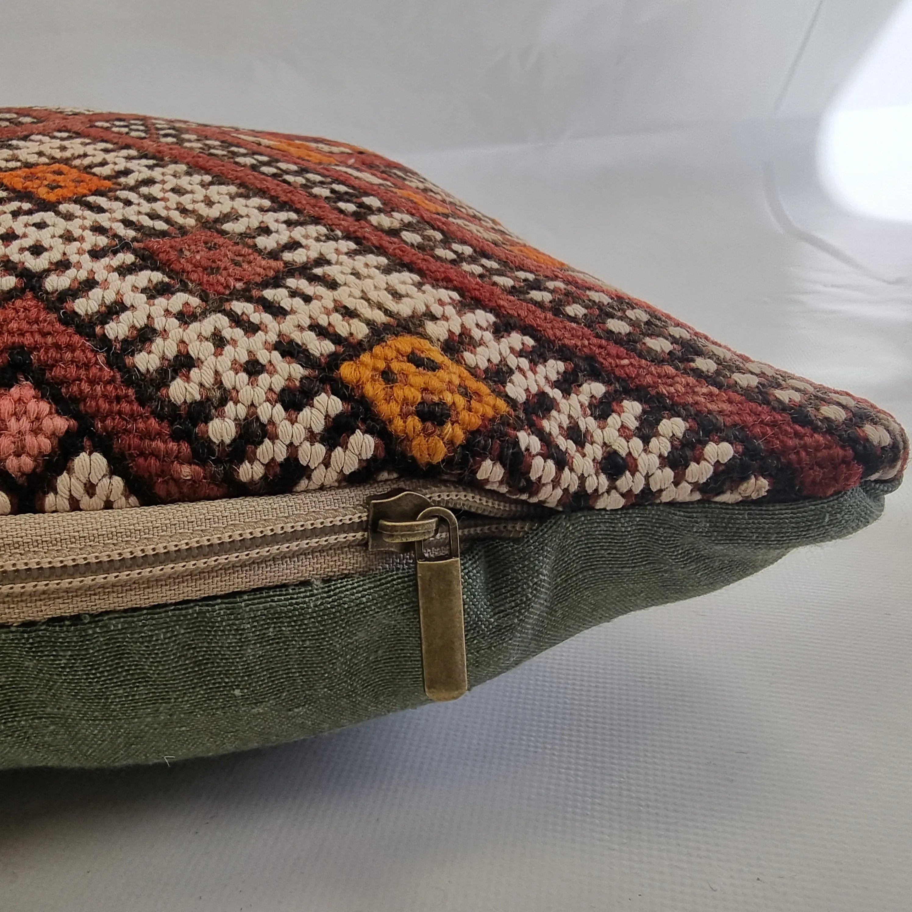 Authentic Moroccan Kilim Lumbar Pillow Cover 12x21" | Burgundy Geometric Boho Cushion | Handwoven Berber Tribal Throw Pillow 32x55cm MoroccanBazzArts