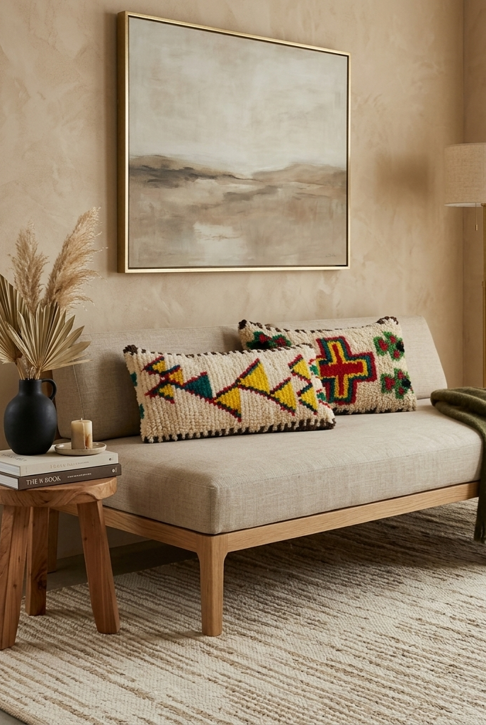 Authentic Talsint Moroccan Wool Lumbar Pillow Covers - Set of 2 (28x60 cm) | Handwoven Berber Cushion | Warm Minimalist Boho Decor MoroccanBazzArts
