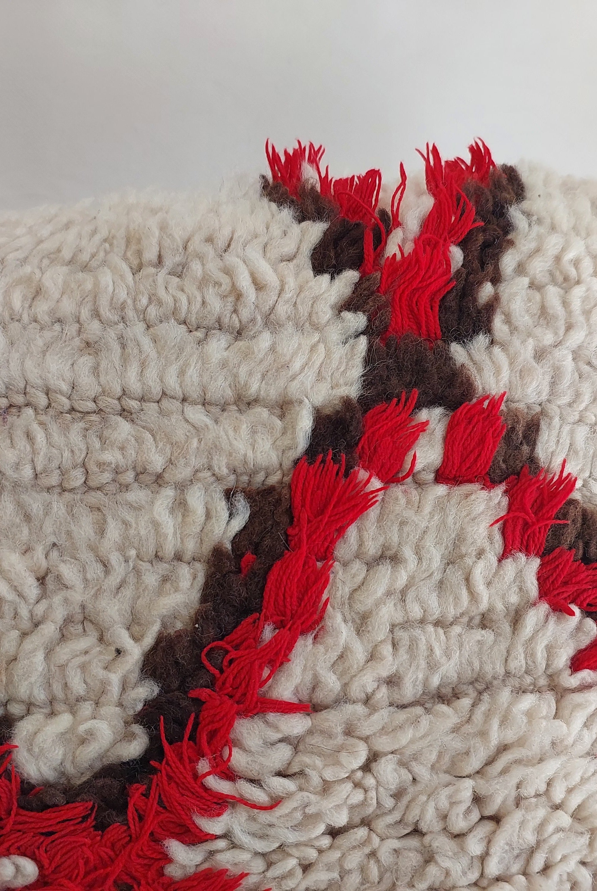 Vintage Moroccan Rug Pillow Cover | Handwoven Brown & Red Geometric Cushion | Boho Minimalist Decor | Shag Wool Throw Pillow Cover MoroccanBazzArts