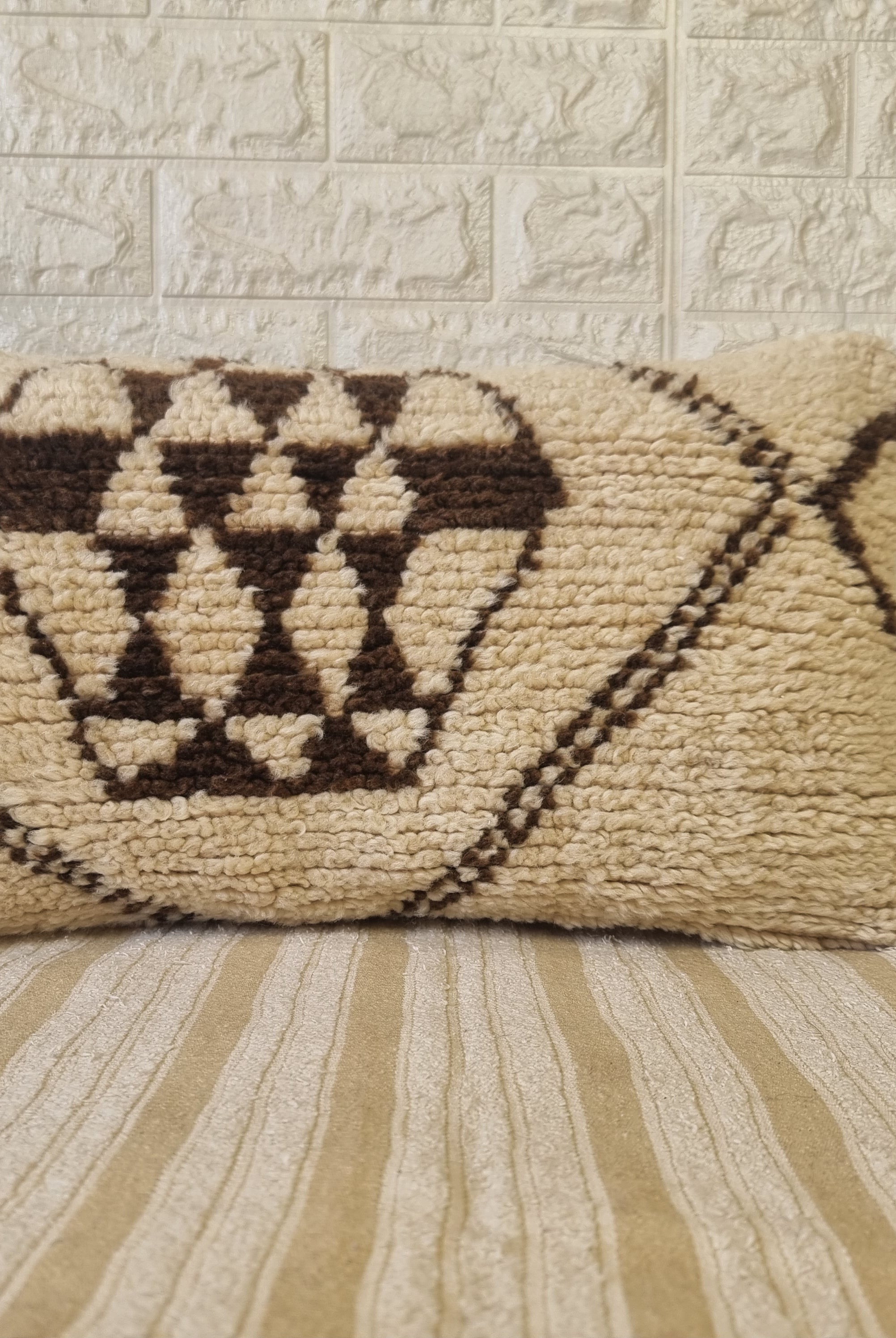 Authentic Moroccan Wool Lumbar Pillow Cover 35x70 cm | Natural Azilal Geometric Cushion | Boho handwoven Throw Pillow Case MoroccanBazzArts