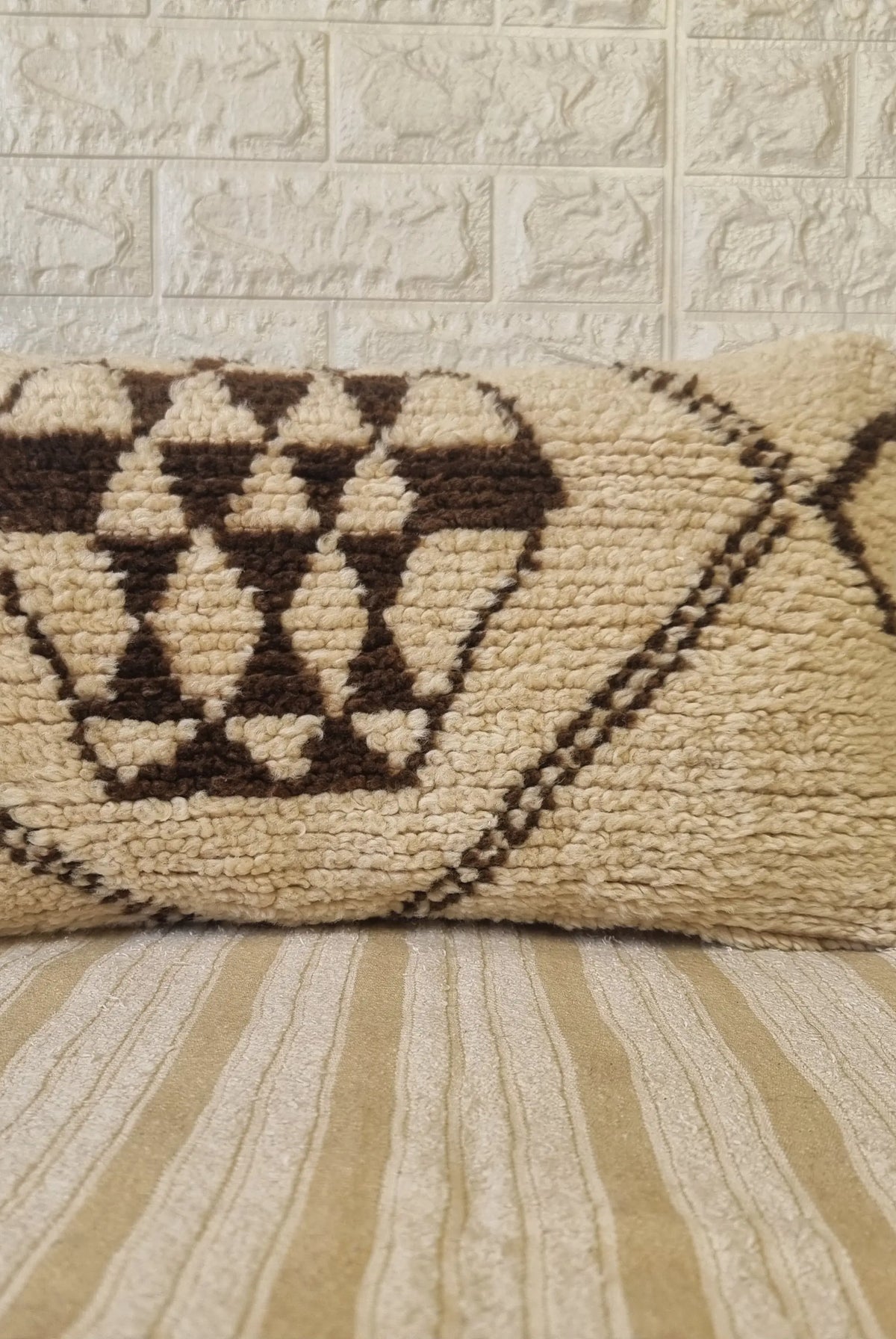 Authentic Moroccan Wool Lumbar Pillow Cover 35x70 cm | Natural Azilal Geometric Cushion | Boho handwoven Throw Pillow Case MoroccanBazzArts