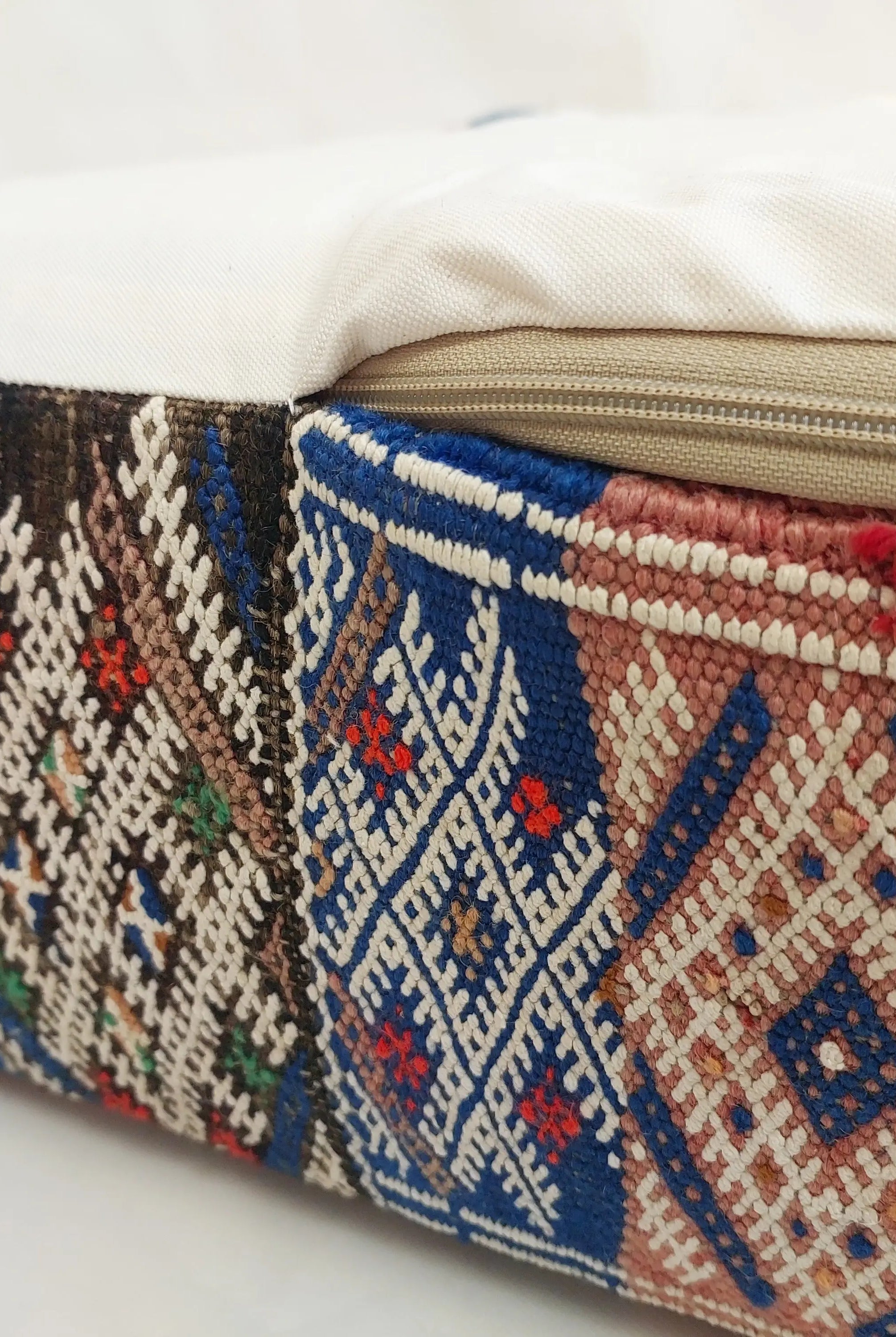 Vintage Berber Kilim Square Pouf – Authentic Moroccan Blue Ottoman & Boho Floor Pillow MoroccanBazzArts