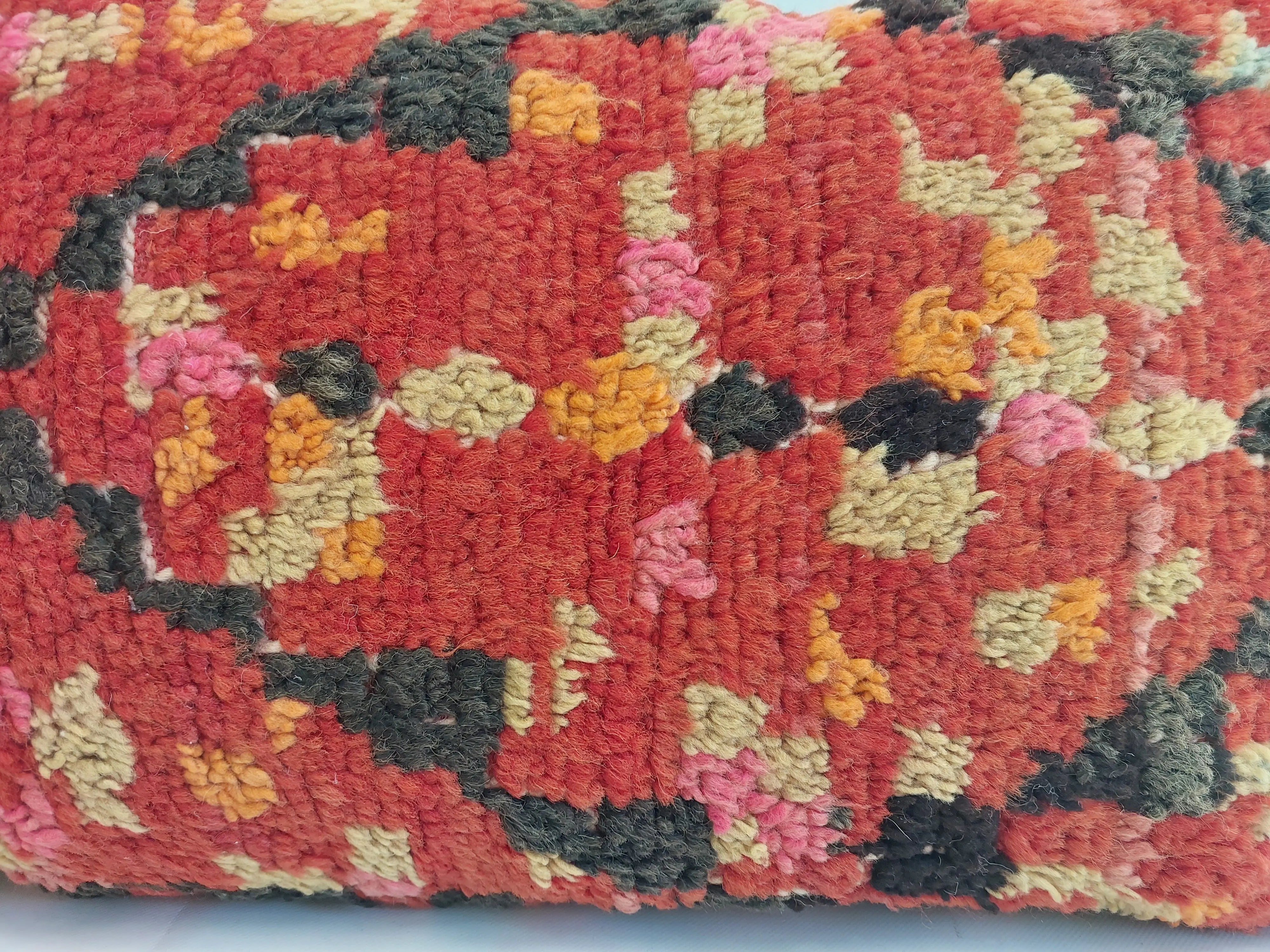 Authentic Aït Bou Ichaouen Moroccan Pillow 17x27 | Original Handmade Berber Wool Lumbar Cushion | Colorful Boho Textured Throw Pillow Cover MoroccanBazzArts