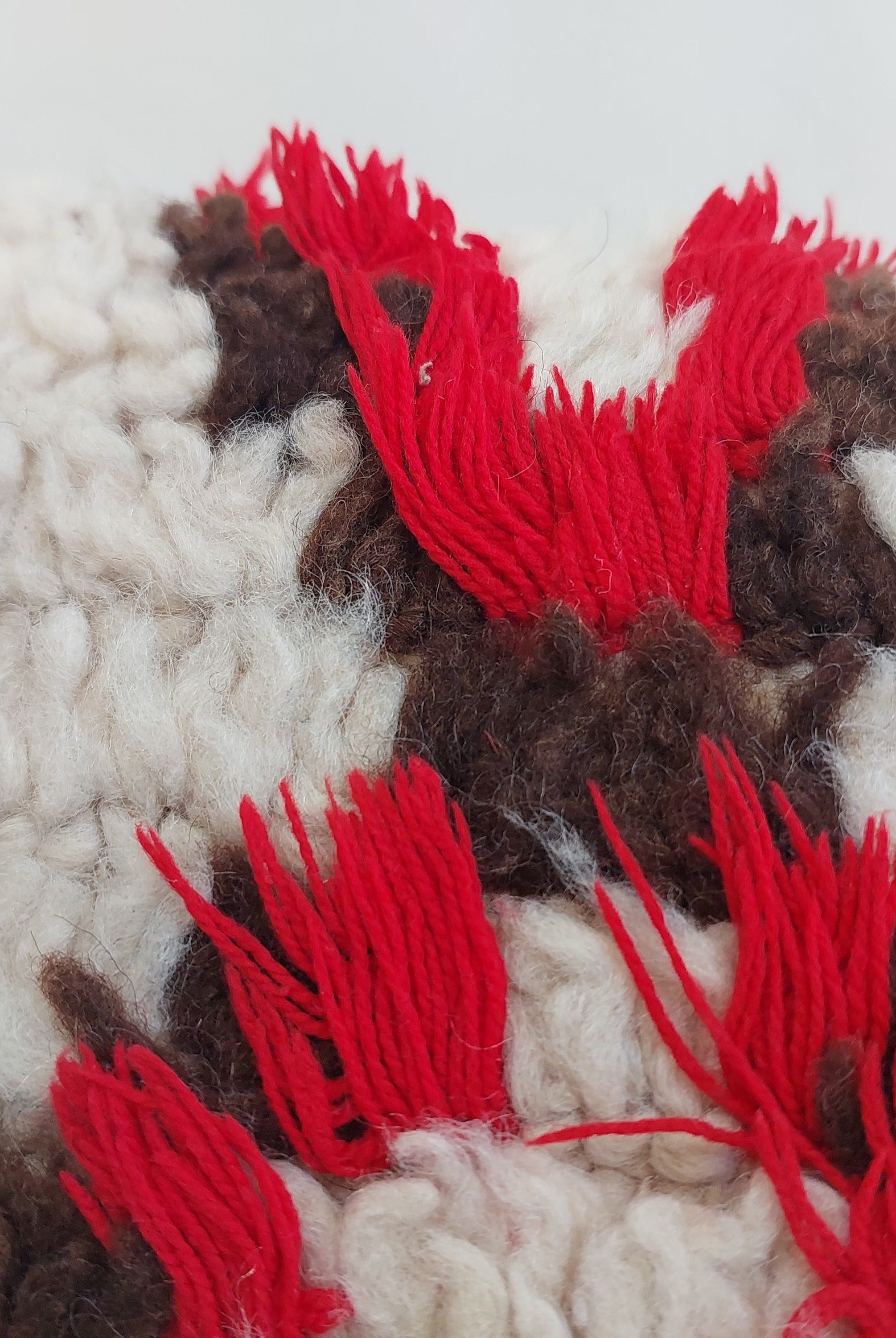 Vintage Moroccan Rug Pillow Cover | Handwoven Brown & Red Geometric Cushion | Boho Minimalist Decor | Shag Wool Throw Pillow Cover MoroccanBazzArts