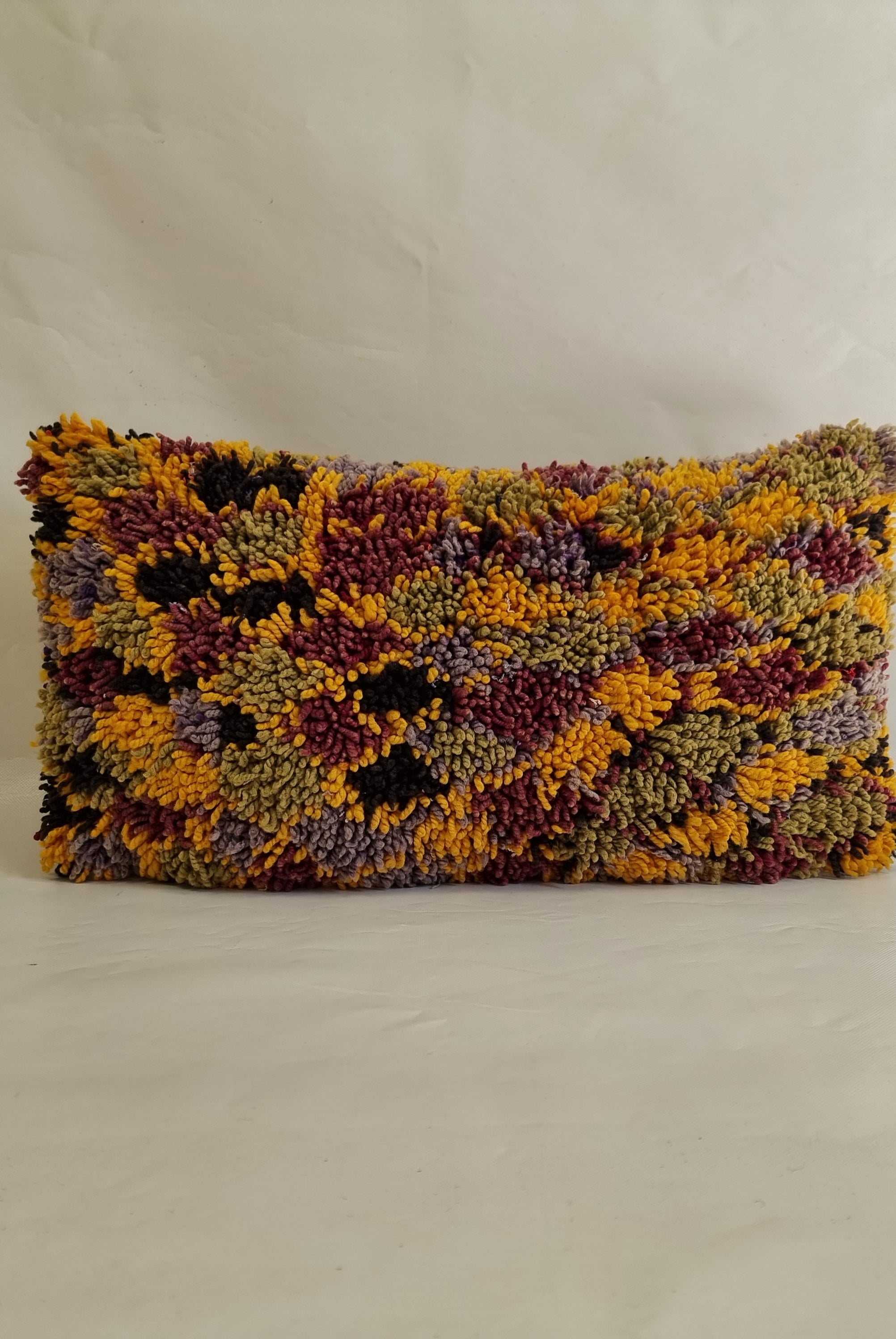 Authentic Aït Bou Ichaouen Berber Lumbar Pillow | Vintage Hand-Knotted Wool | 14" x 25" MoroccanBazzArts