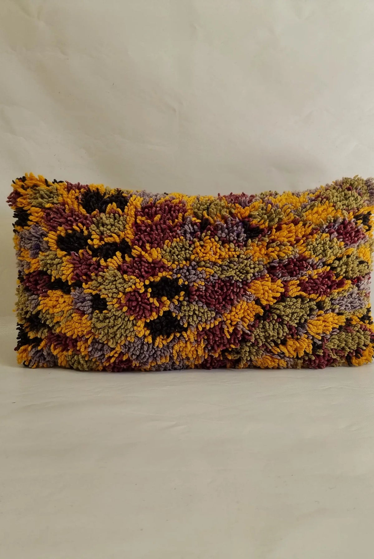 Authentic Aït Bou Ichaouen Berber Lumbar Pillow | Vintage Hand-Knotted Wool | 14" x 25" MoroccanBazzArts