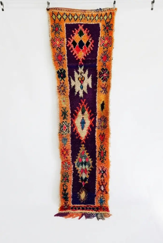 Vintage Colorful Boujaad Runner Rug - 8.10 x 2.8 Ft Irregular Handknotted Moroccan Hallway Rug MoroccanBazzArts